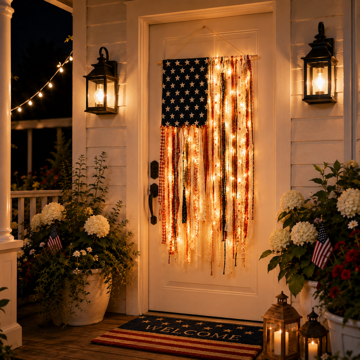 Lighted Vintage Americana Fabric Flag