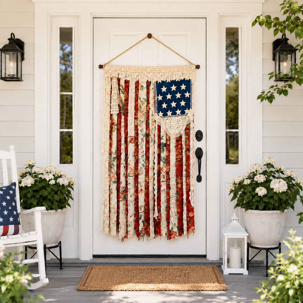 Lighted Rustic Crochet Lace American Flag