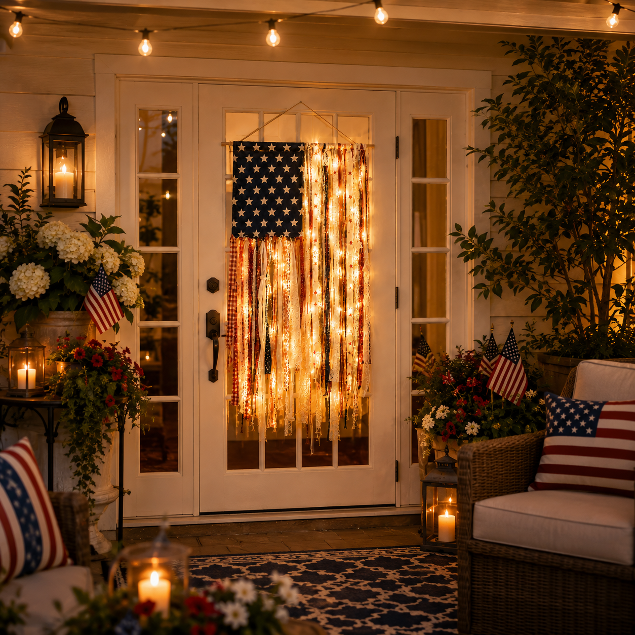 Lighted Vintage Americana Fabric Flag