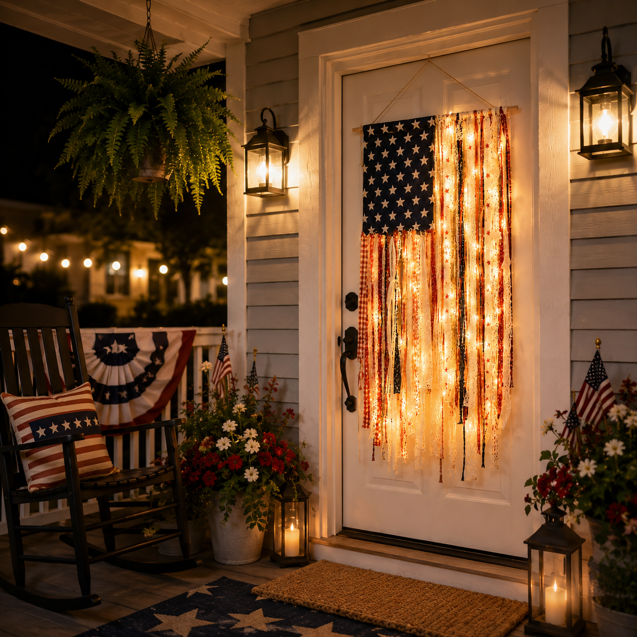Lighted Vintage Americana Fabric Flag