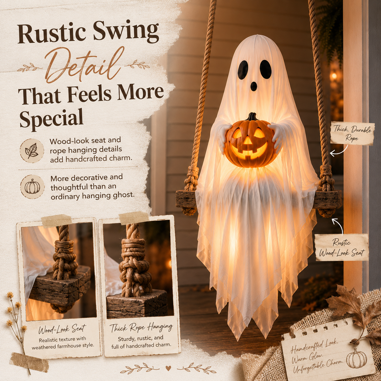 Lighted Ghost Swing with Glowing Pumpkin