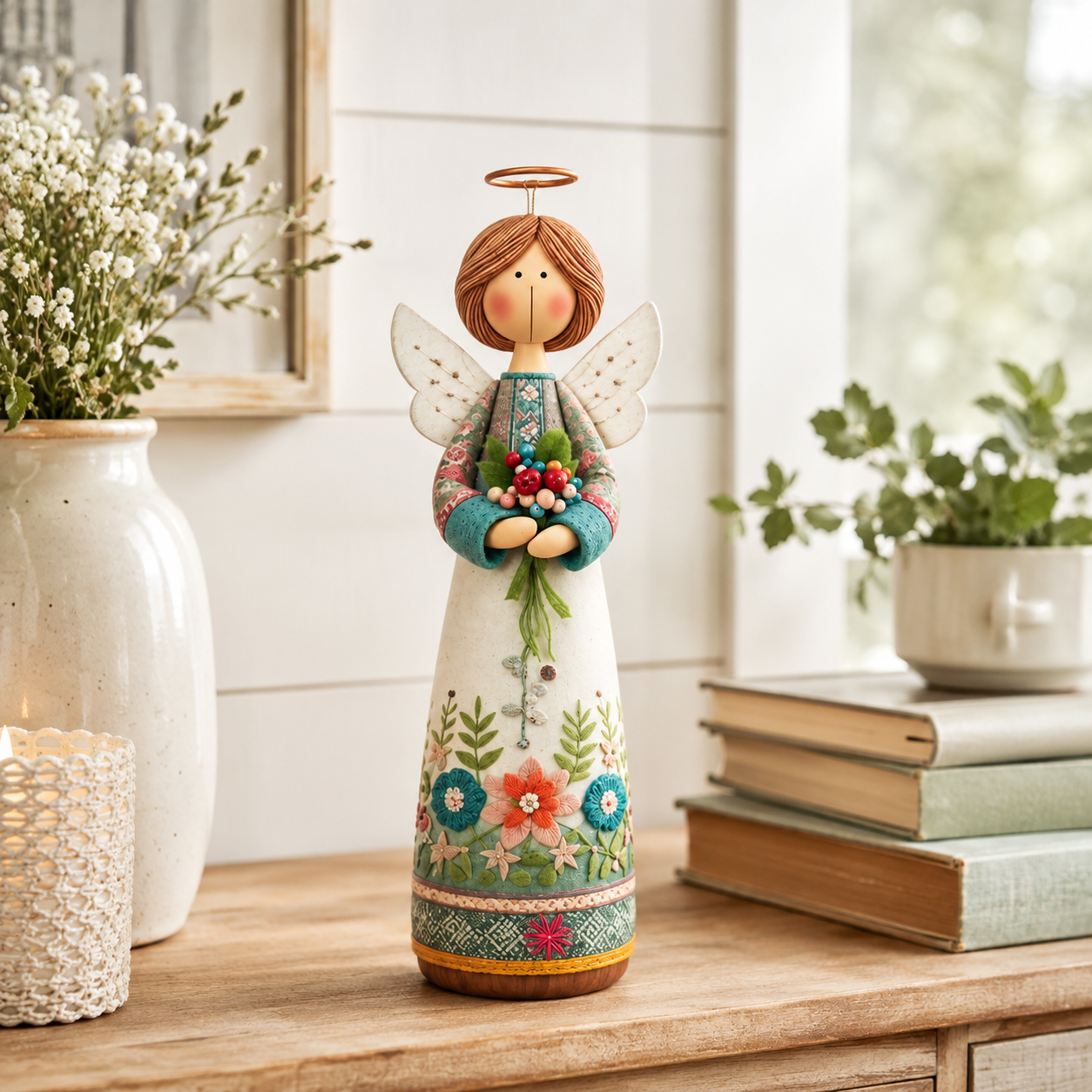 Vintage Floral Angel Figurine