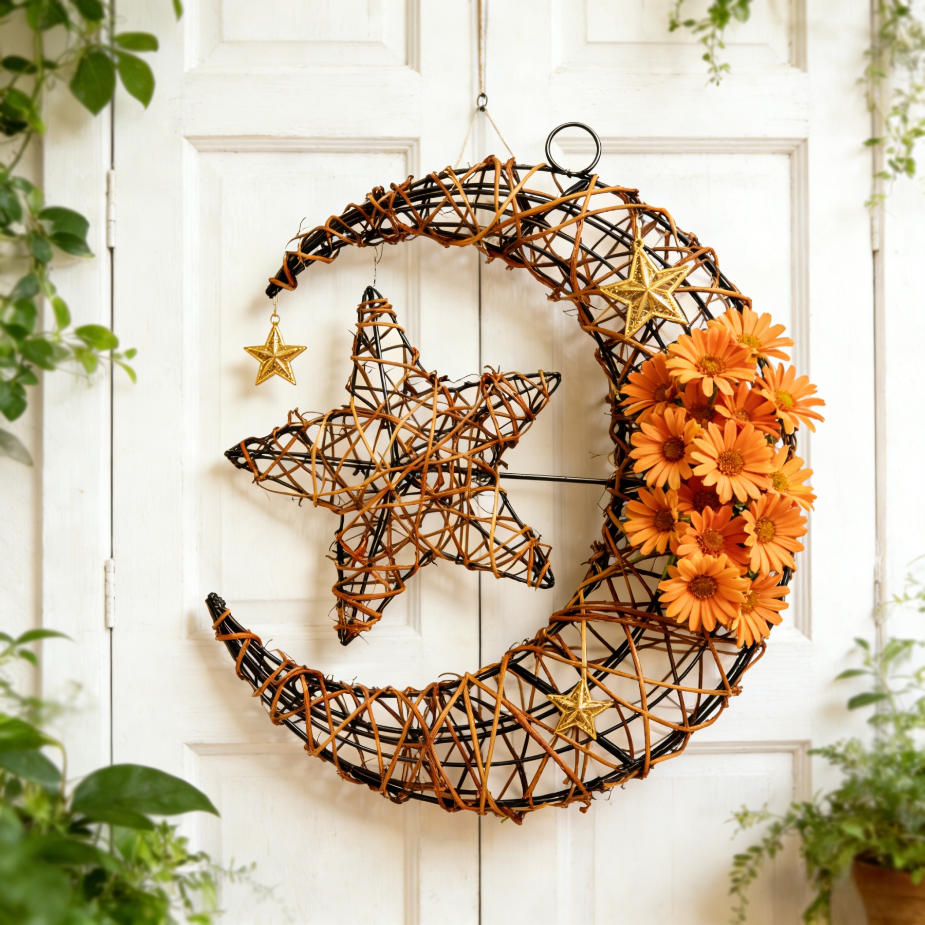 Purely Handmade Rattan Ramadan DIY Crescent Moon Pendant