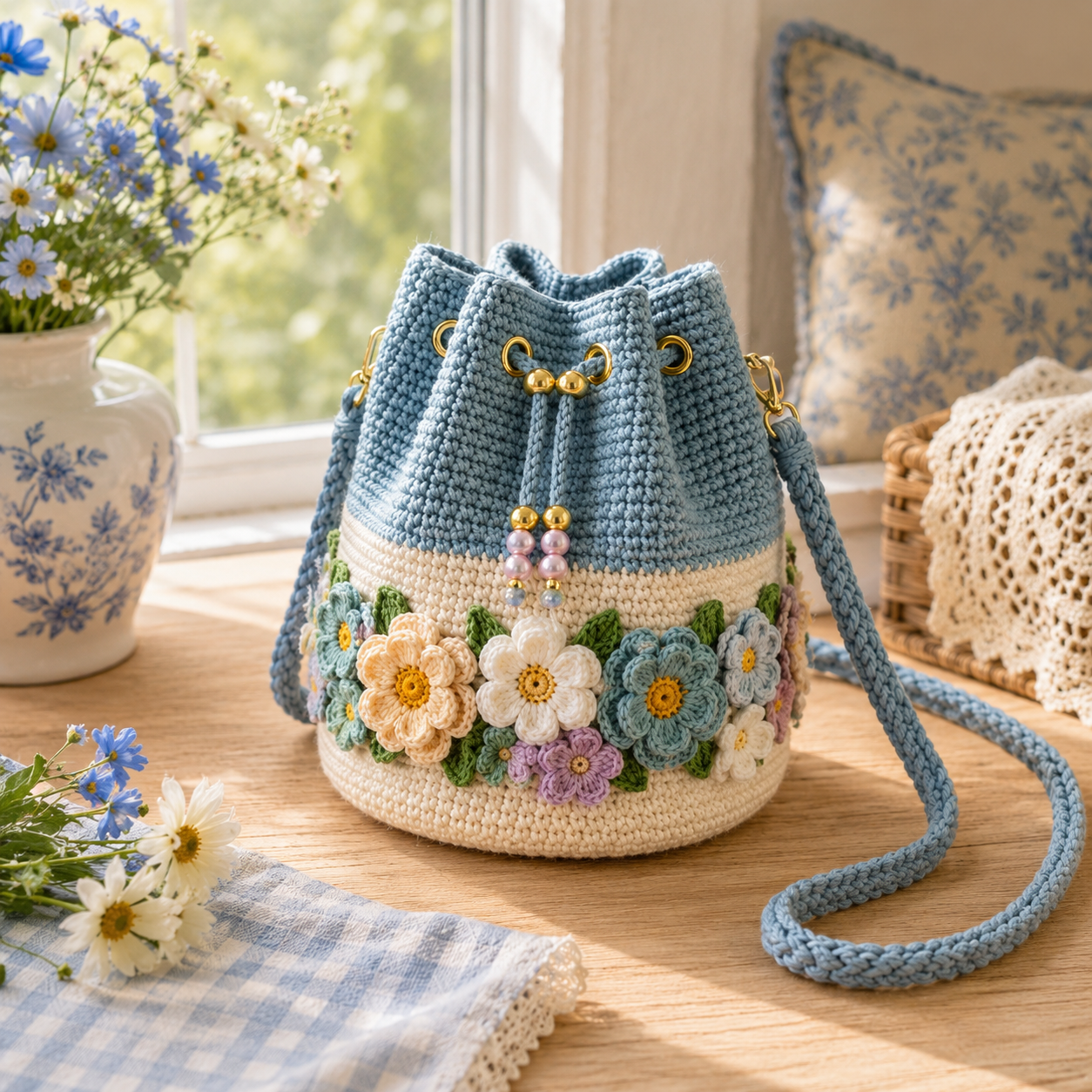 Bloom Garden Crochet Flower Bucket Bag