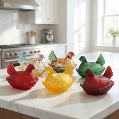 Elegant And Durable Chicken-Shaped Crystal Glass Storage Jar