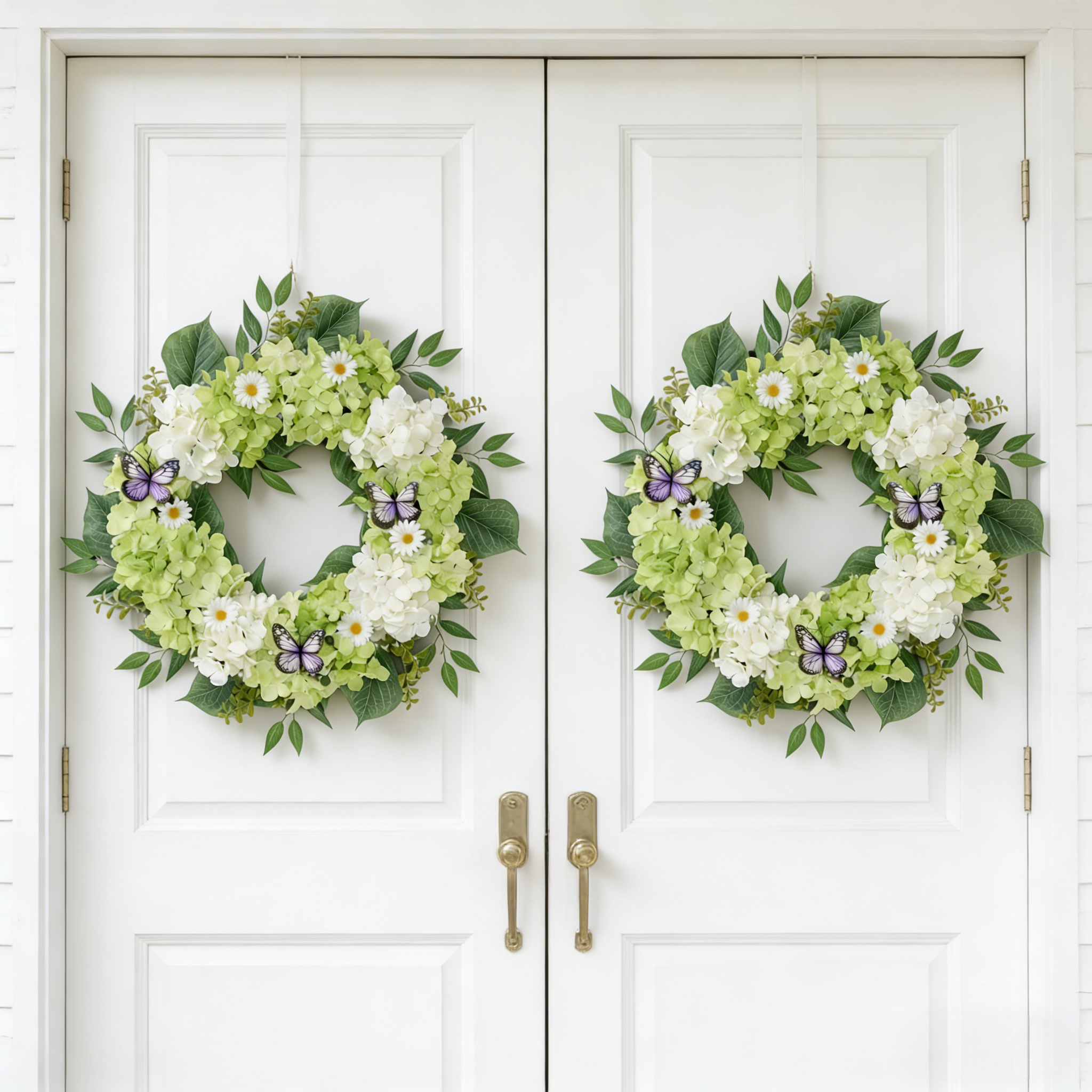 Silk Green White Hydrangeas Floral Wreath