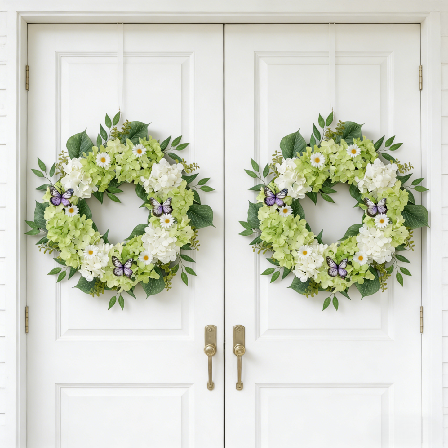 Silk Green White Hydrangeas Floral Wreath