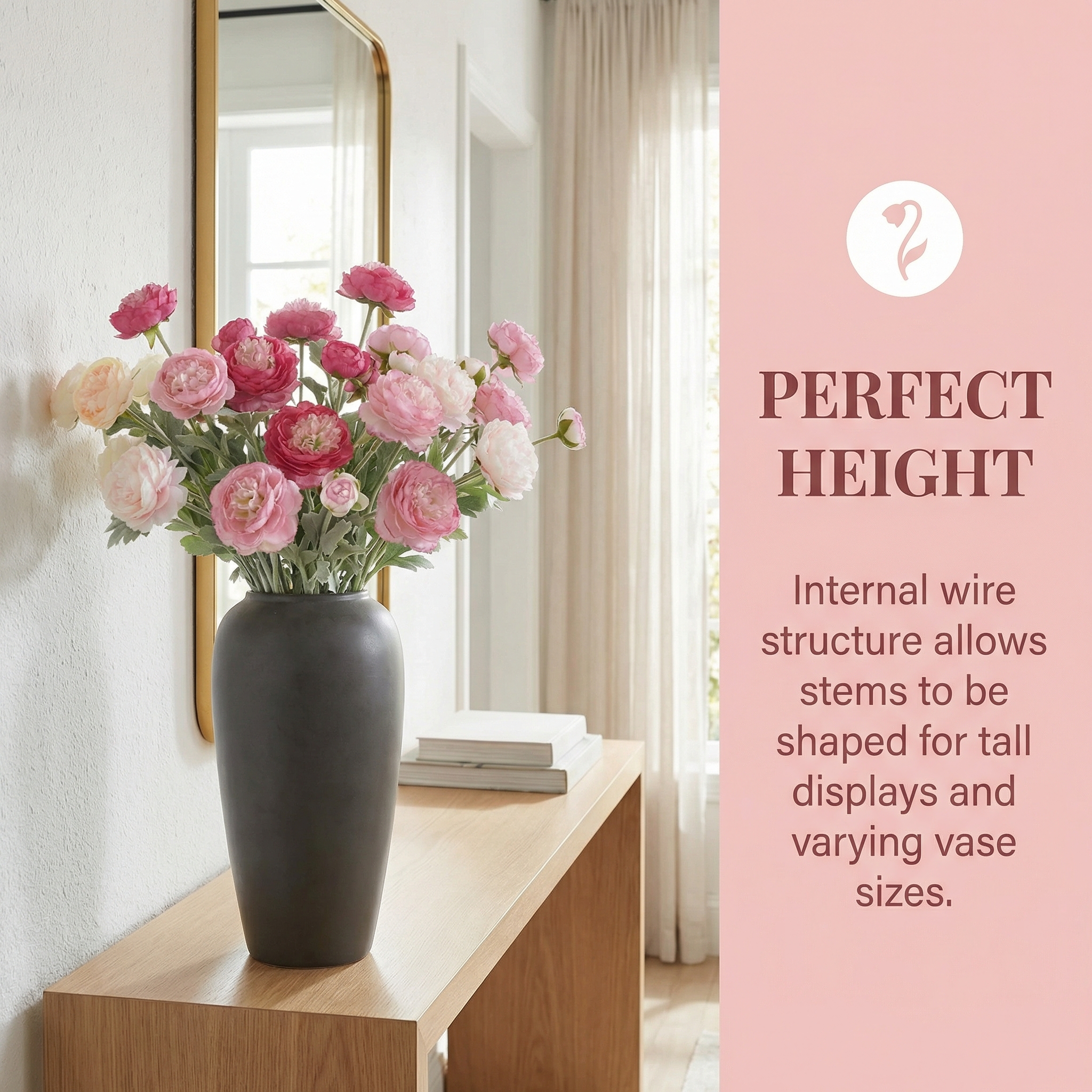 'Looks real' Silk Ranunculus Flocked Stem