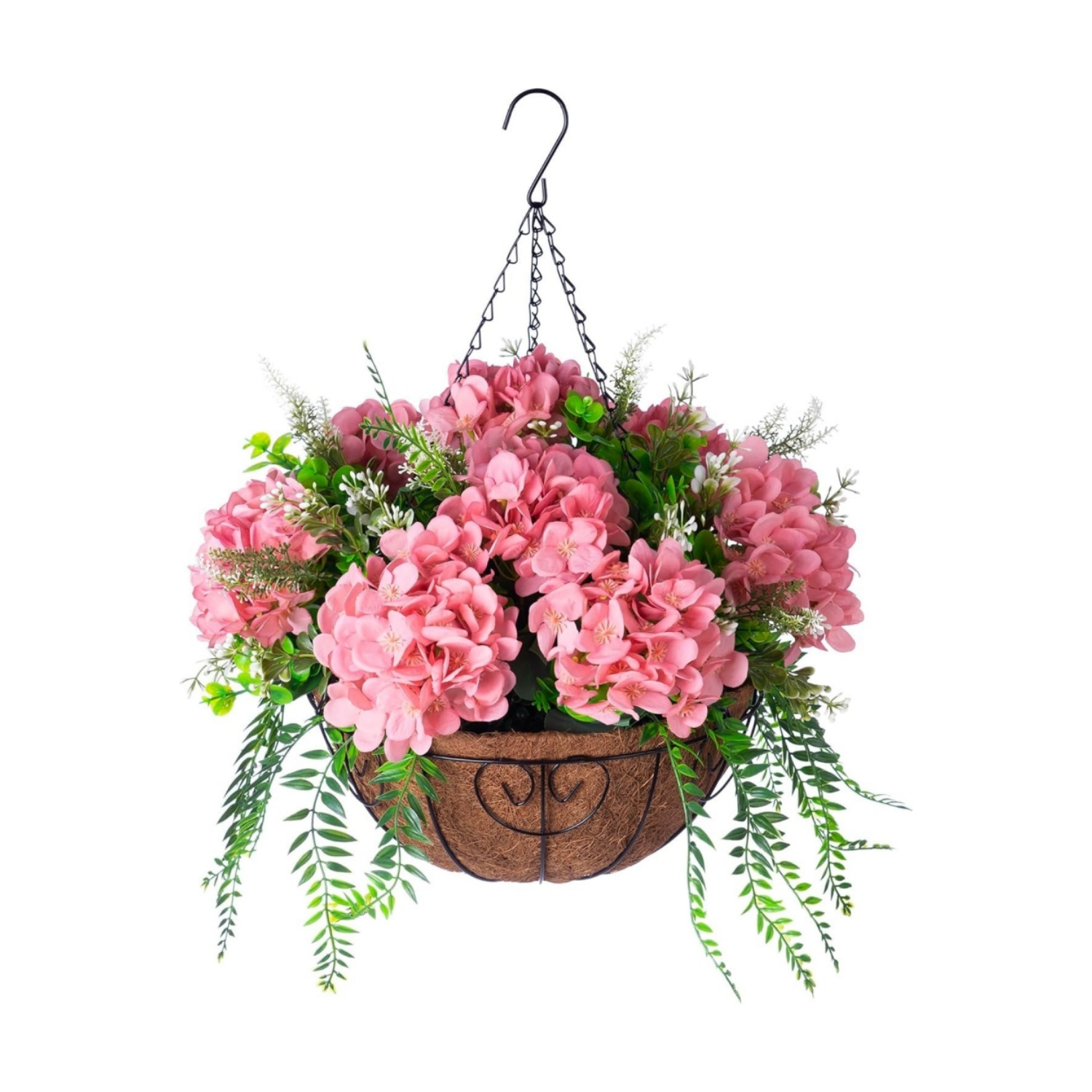 Hanging Fake Silk Hydrangea Flowers with Basket