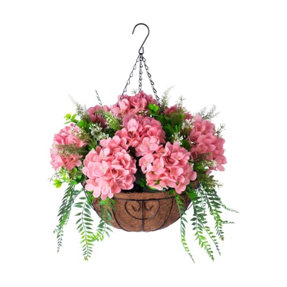 Hanging Fake Silk Hydrangea Flowers with Basket