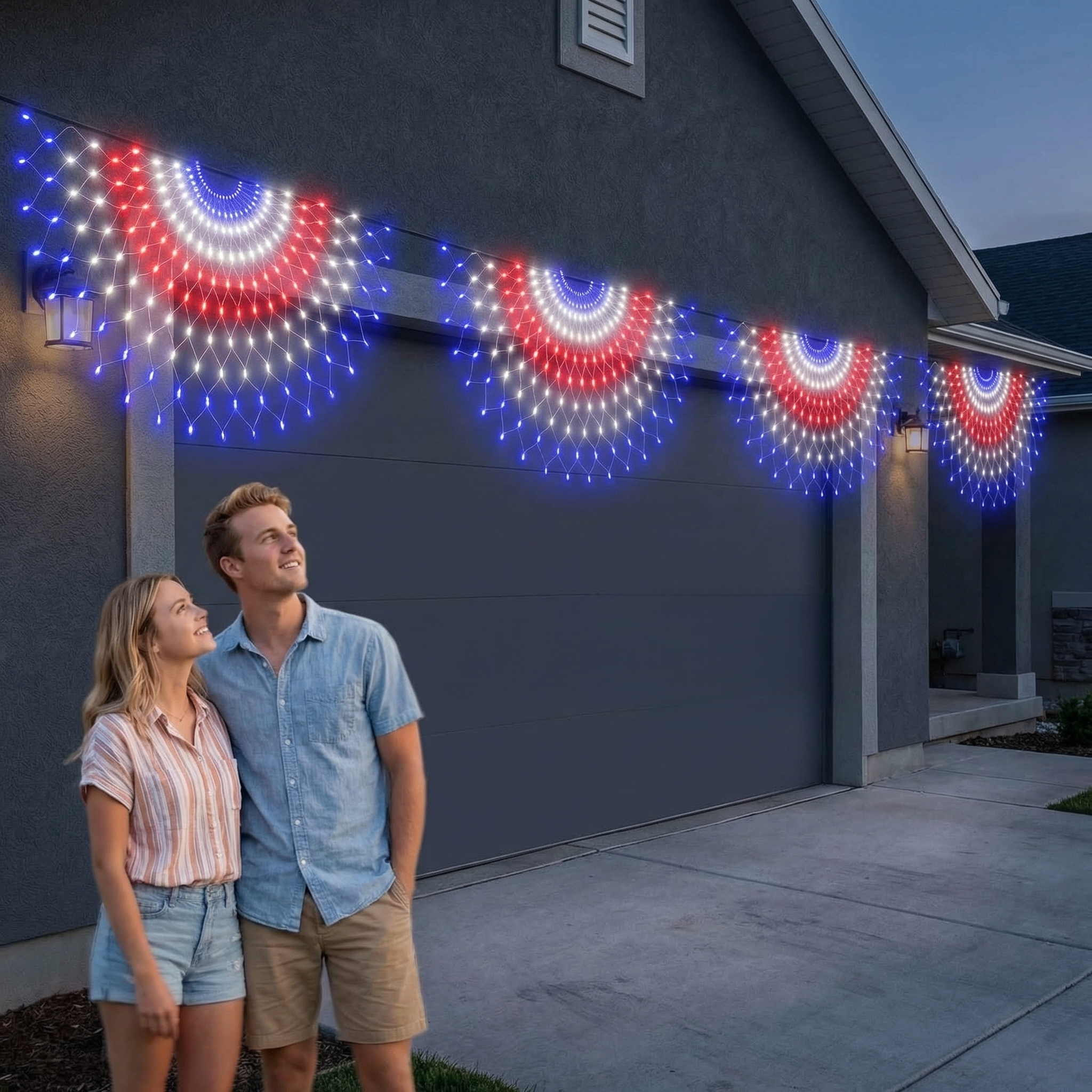 Super Bright USA Half Fan Flag String Lights