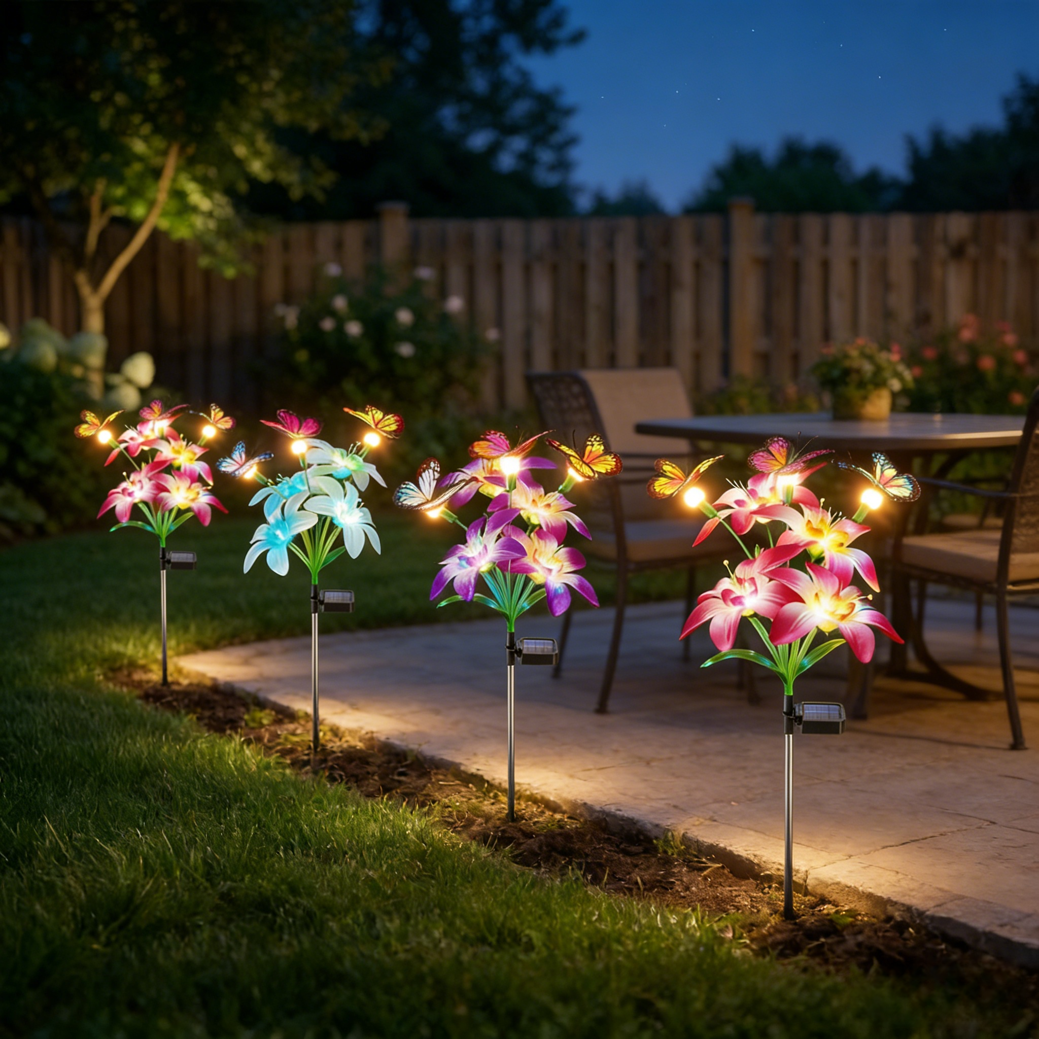 Solar Lights Color Changing Lilies and Butterflies
