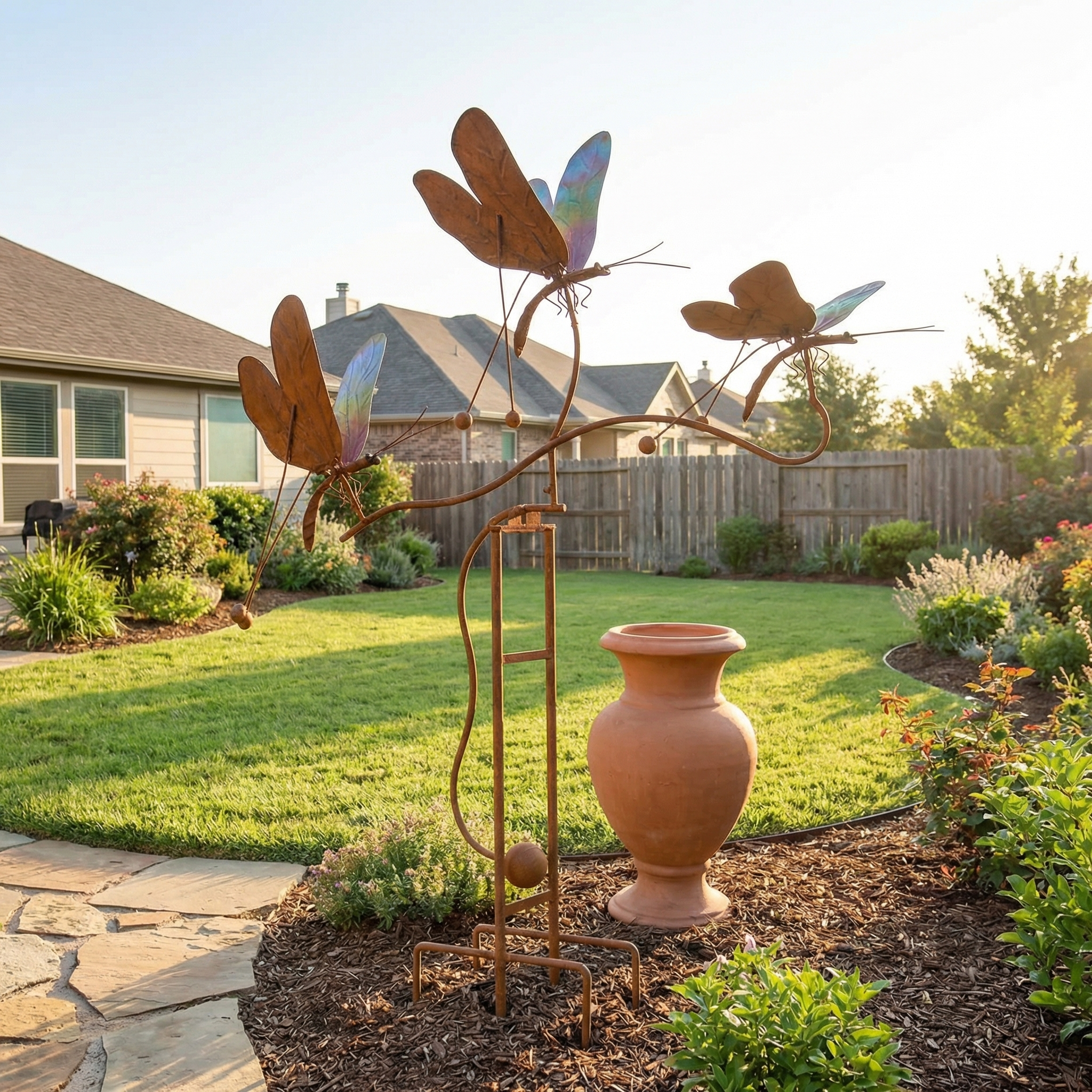 Rustic Dragonfly Kinetic Garden Stake