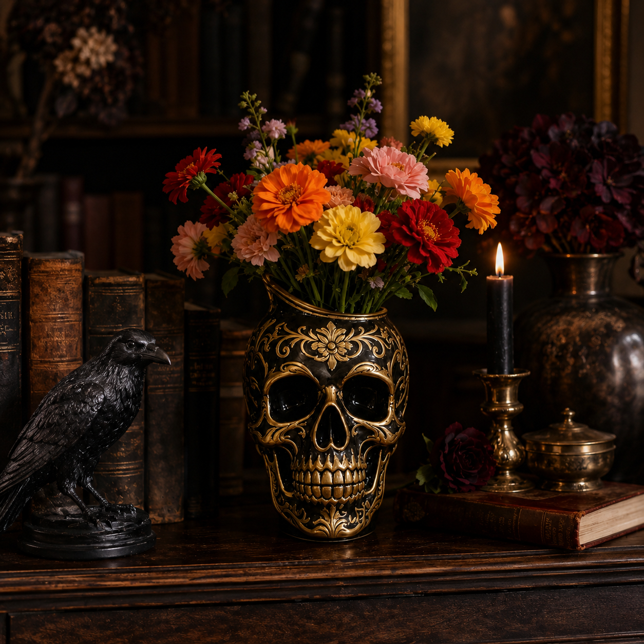 Gothic Skull Flower Vase
