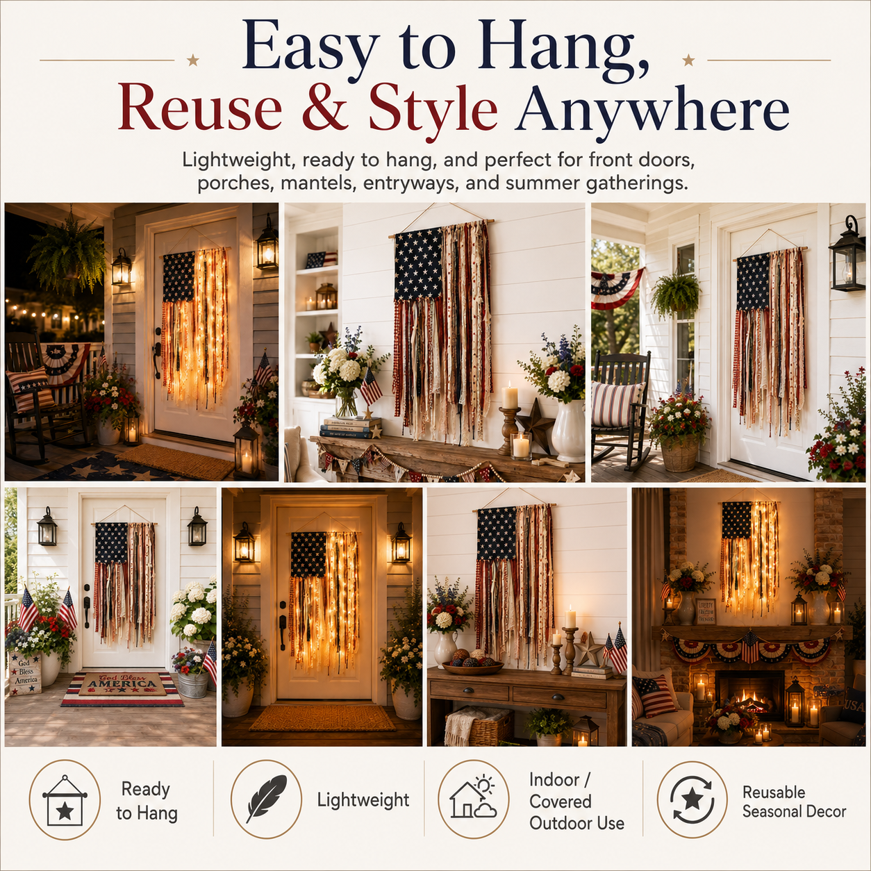 Lighted Vintage Americana Fabric Flag