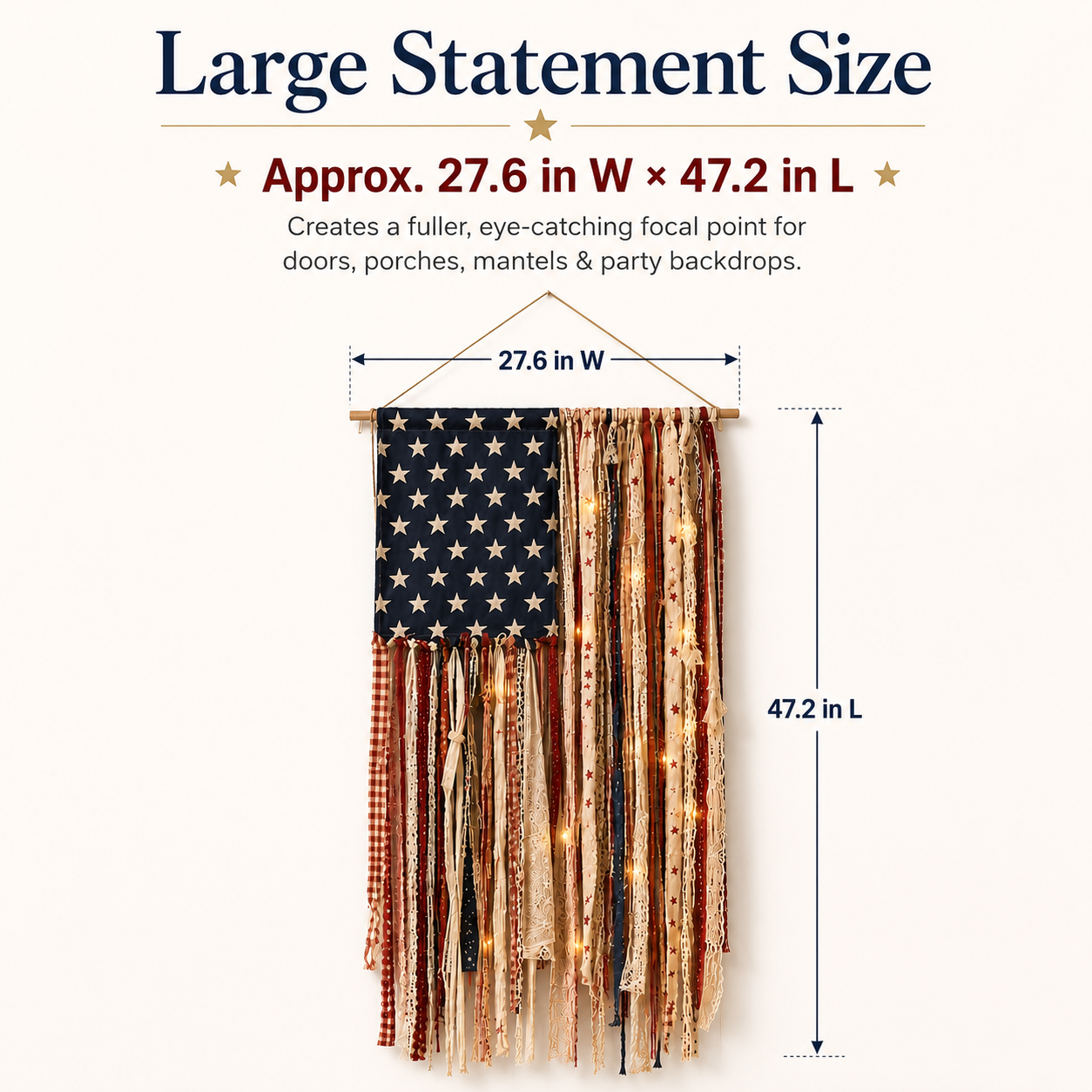 Lighted Vintage Americana Fabric Flag