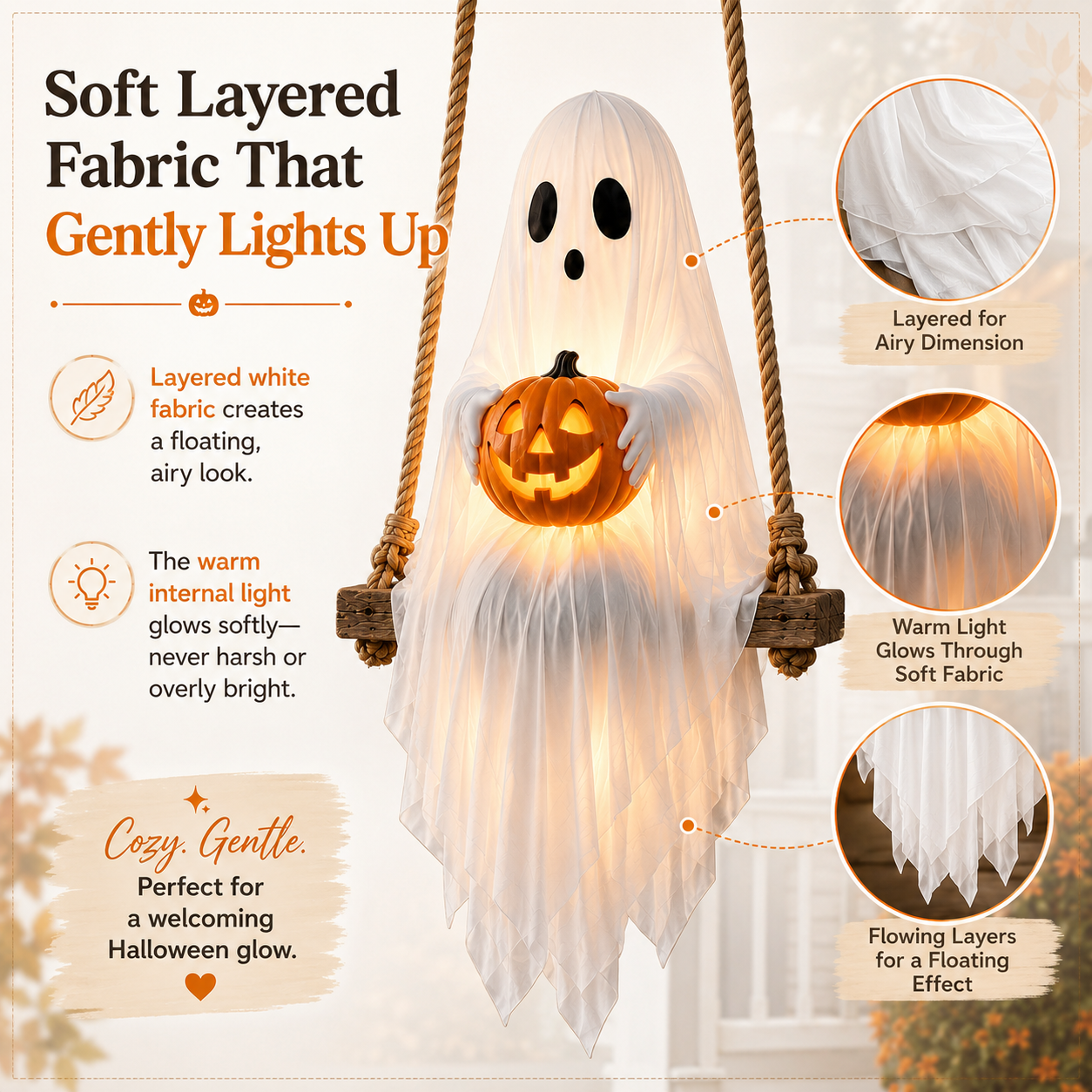 Lighted Ghost Swing with Glowing Pumpkin
