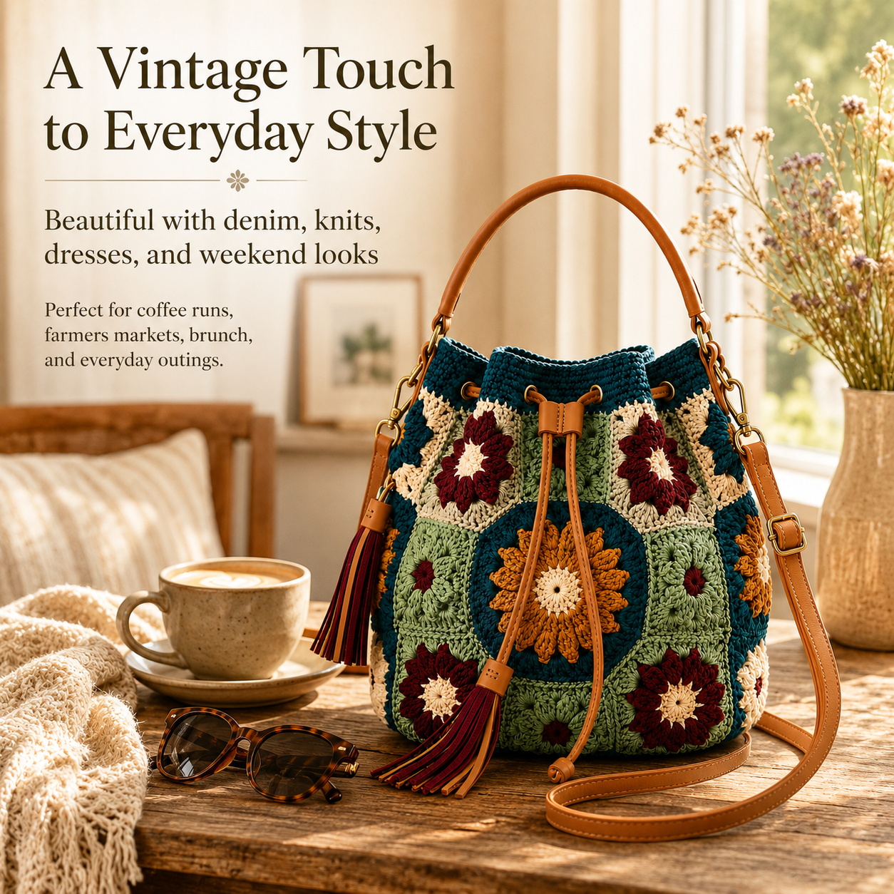 Vintage Crochet Convertible Bucket Bag