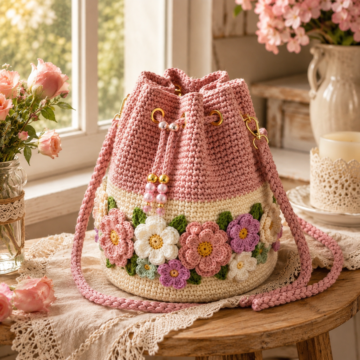 Bloom Garden Crochet Flower Bucket Bag