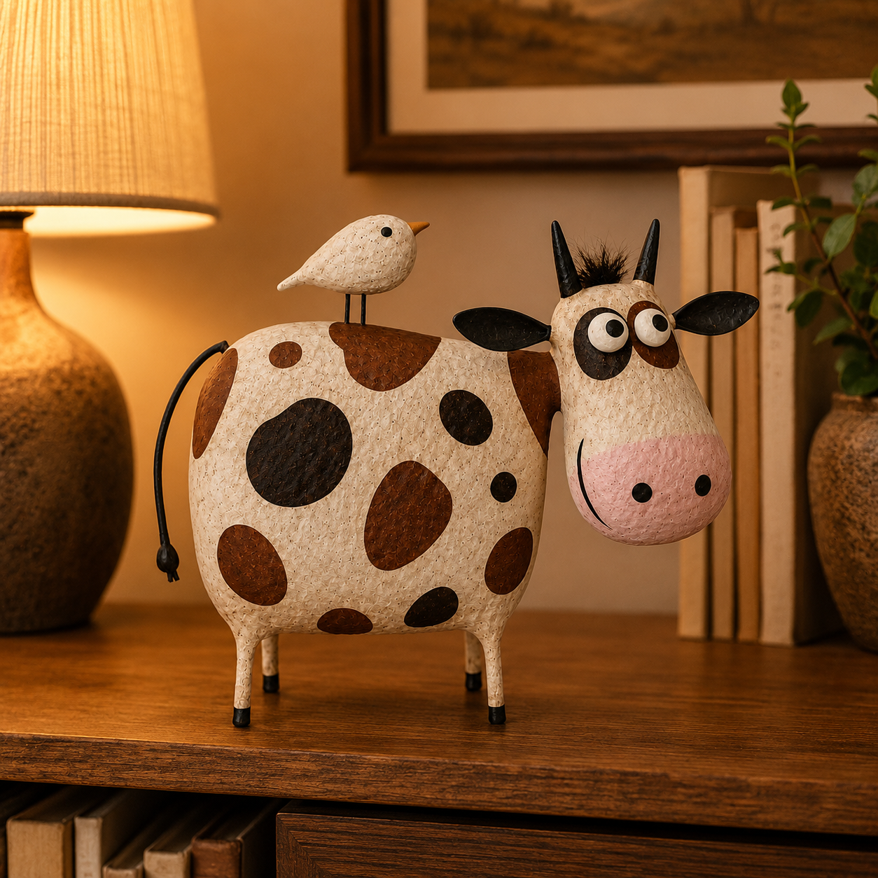 Mabel & Birdie Whimsical Cow Sculpture