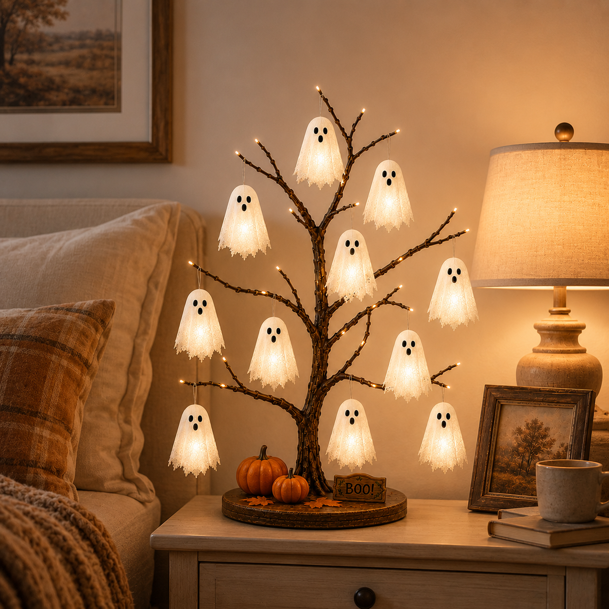 Glowing Ghost Tree Halloween Tabletop Decor