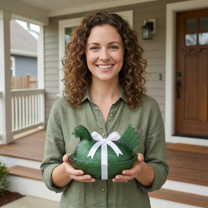 Elegant And Durable Chicken-Shaped Crystal Glass Storage Jar