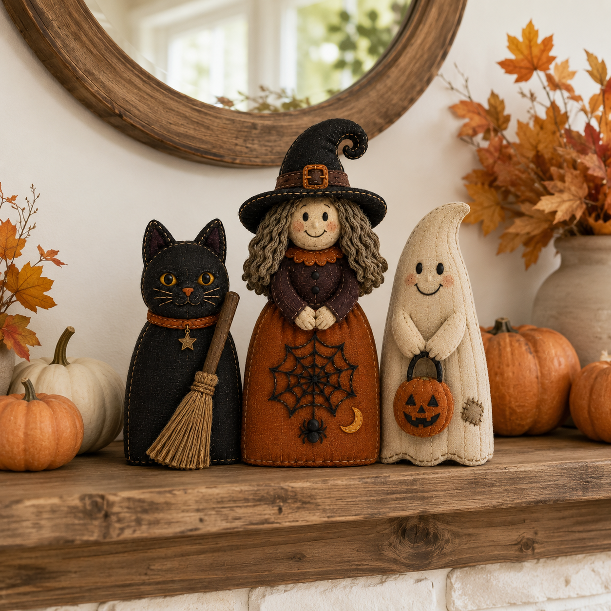 Vintage Halloween Fabric Sitters, Set of 3