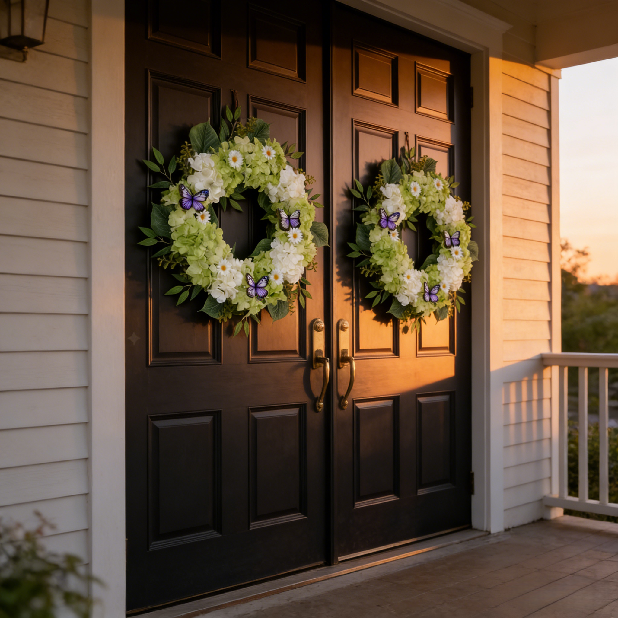 Silk Green White Hydrangeas Floral Wreath