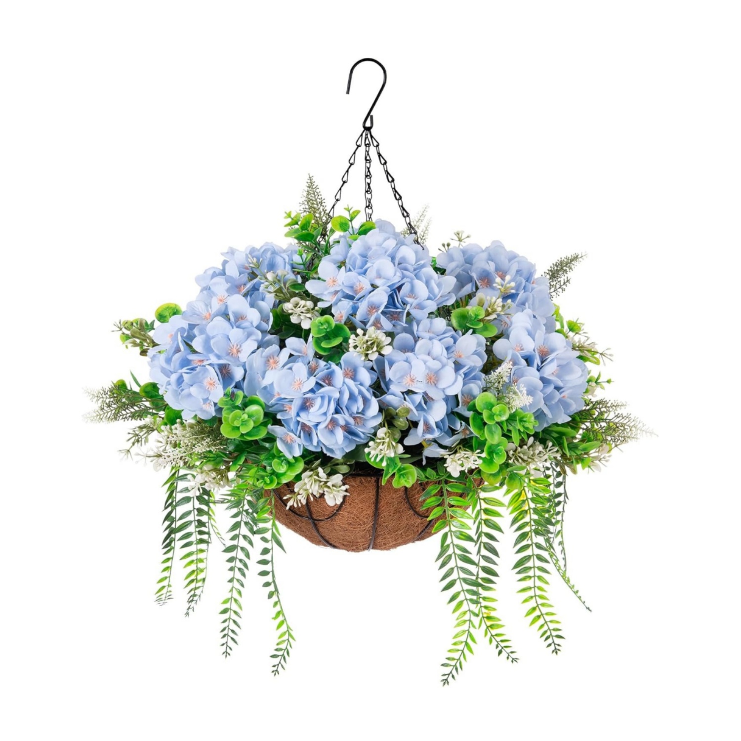 Hanging Fake Silk Hydrangea Flowers with Basket