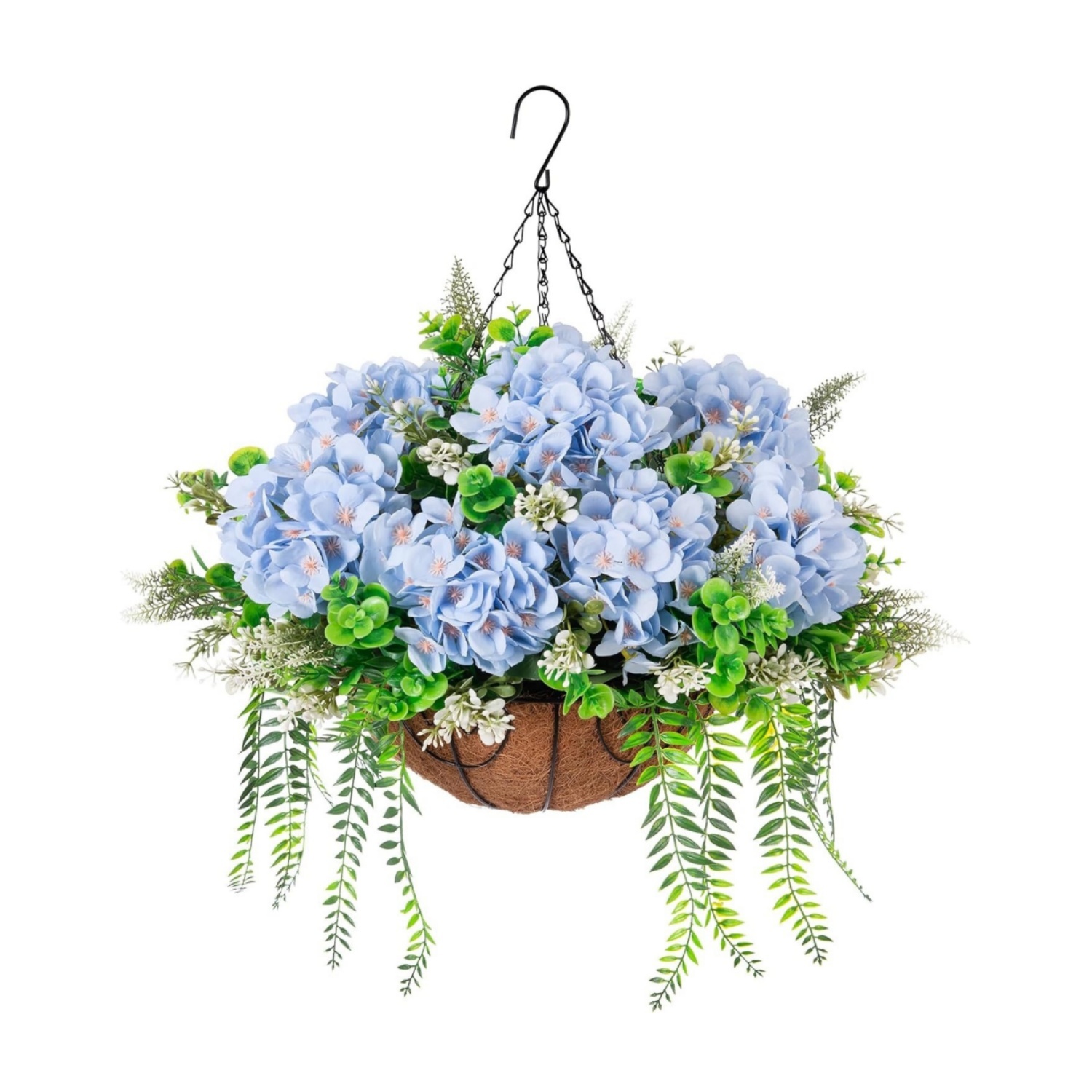 Hanging Fake Silk Hydrangea Flowers with Basket
