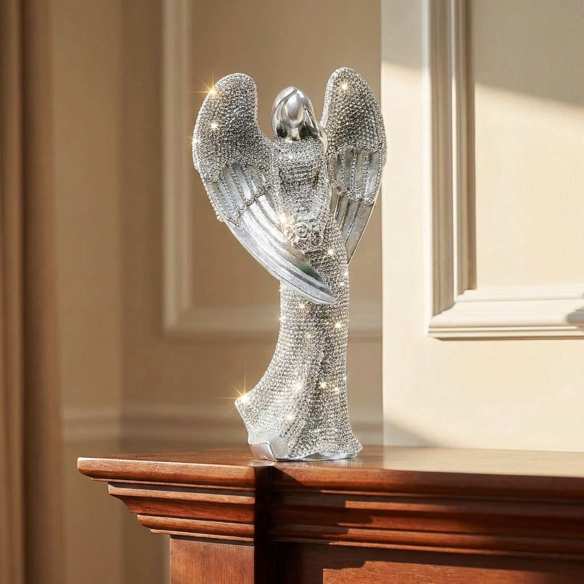 Elegant Angel Holding Rose Figurine