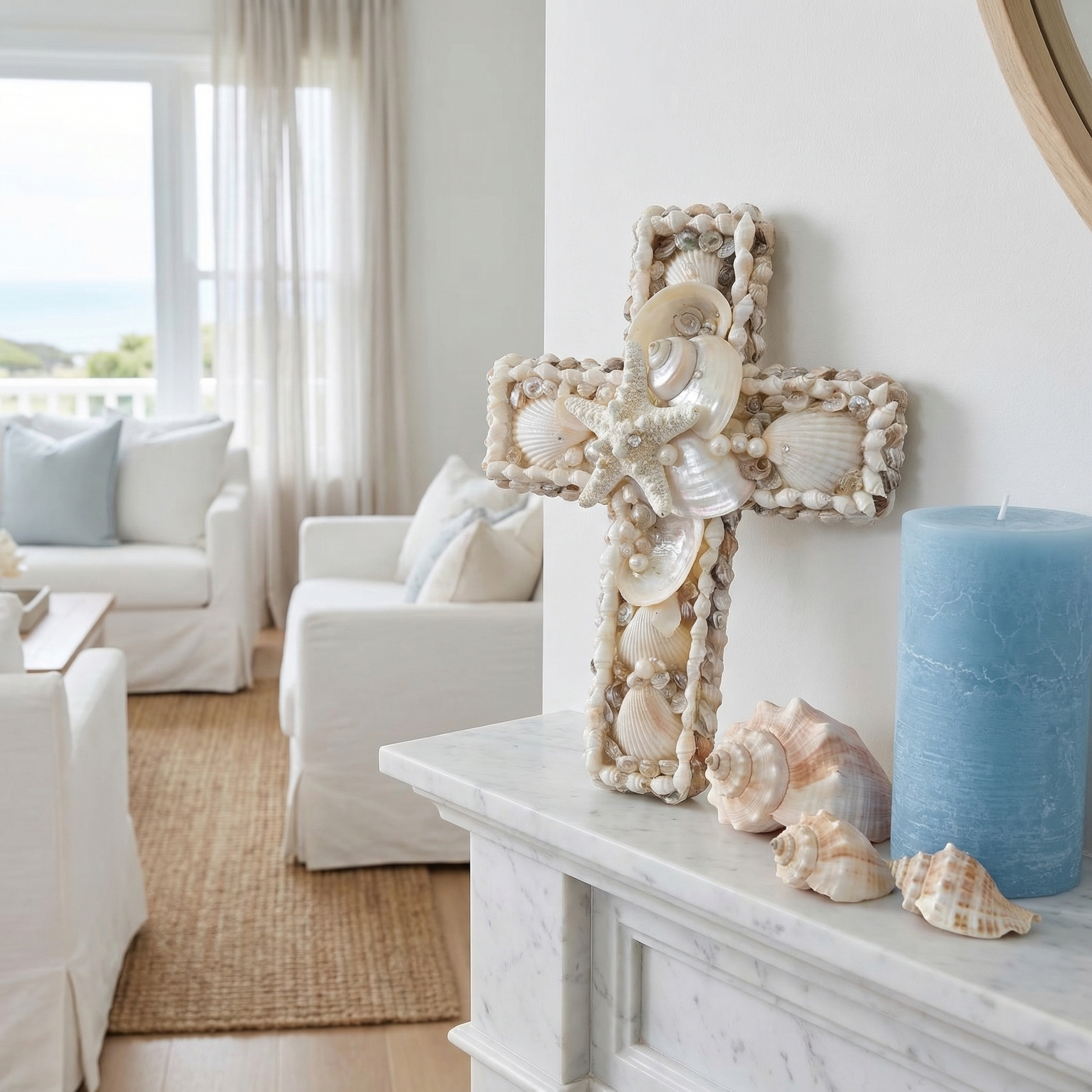 Handcrafted Coastal Seashell Cross