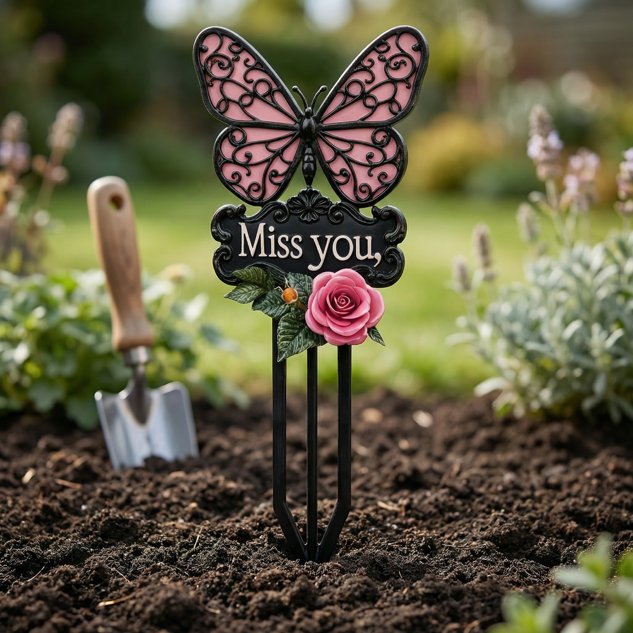 Butterfly & Rose Iron Memorial Stake