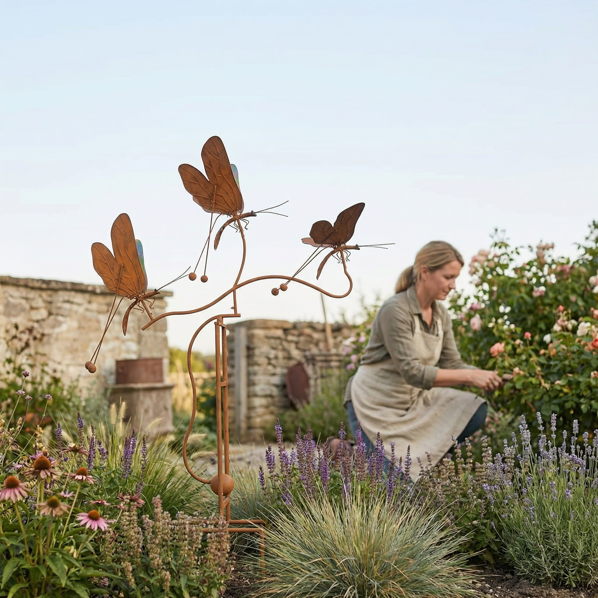 Rustic Dragonfly Kinetic Garden Stake