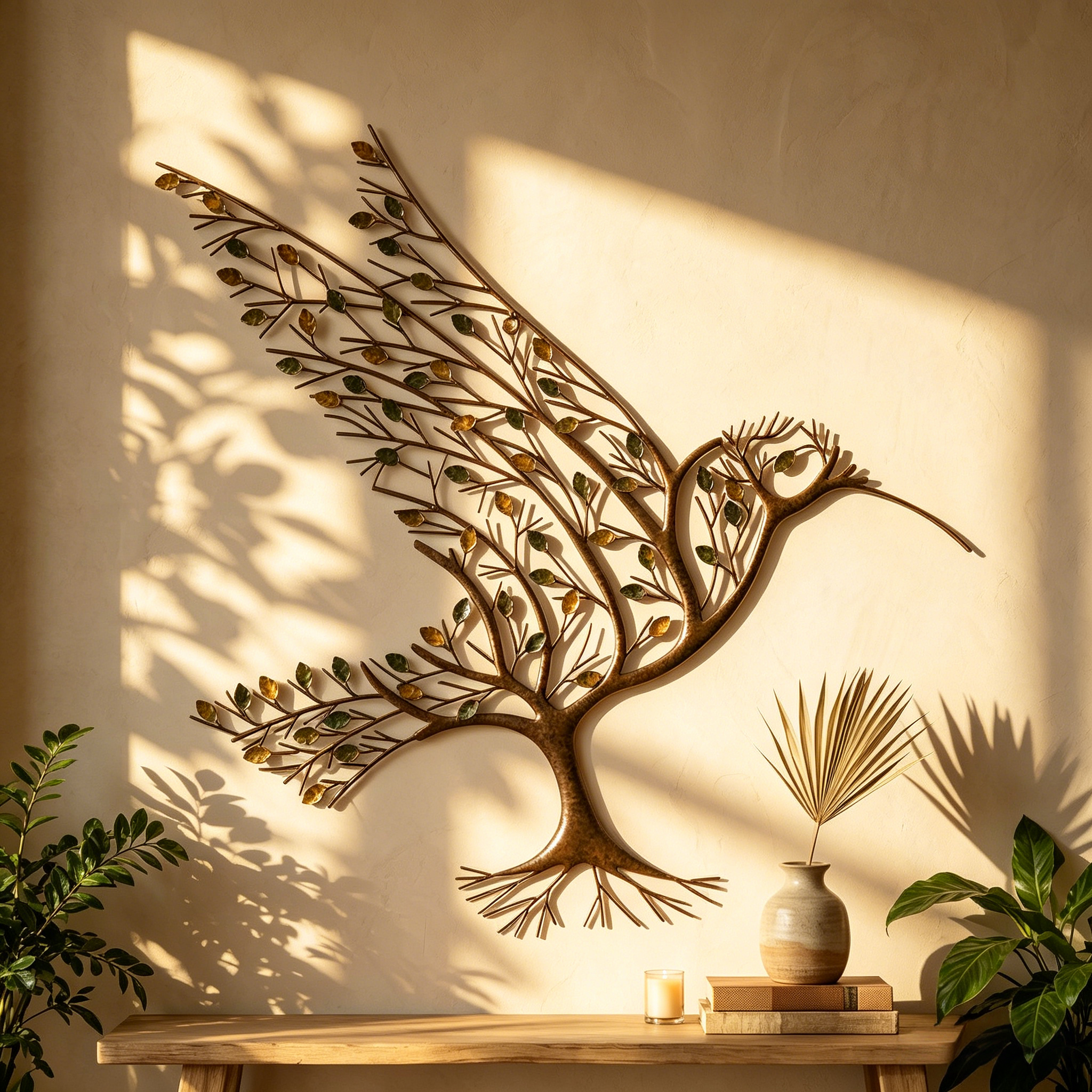Metal Hummingbird & Branch Wall Art