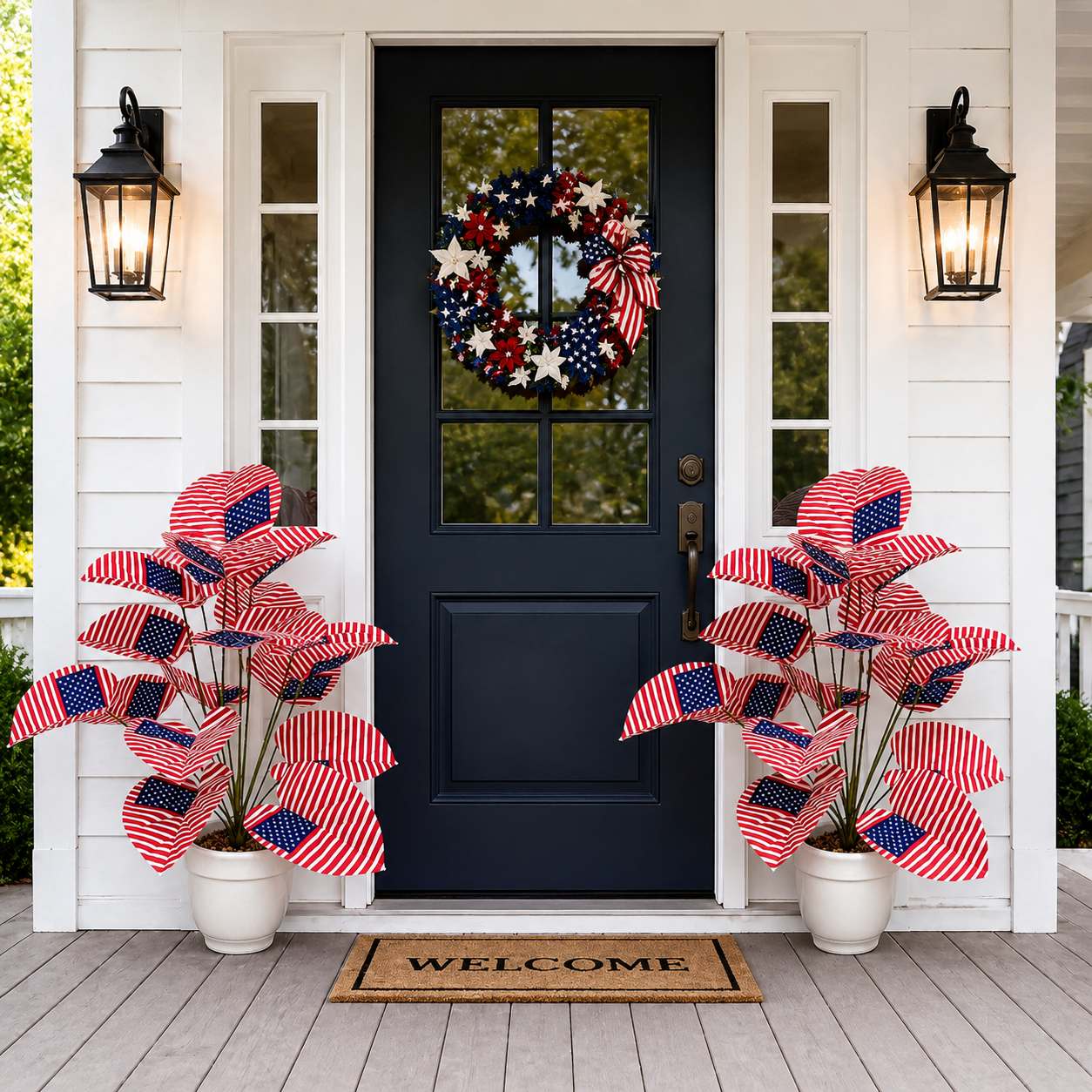 Patriotic Faux Plant Decor for Porch & Entryway