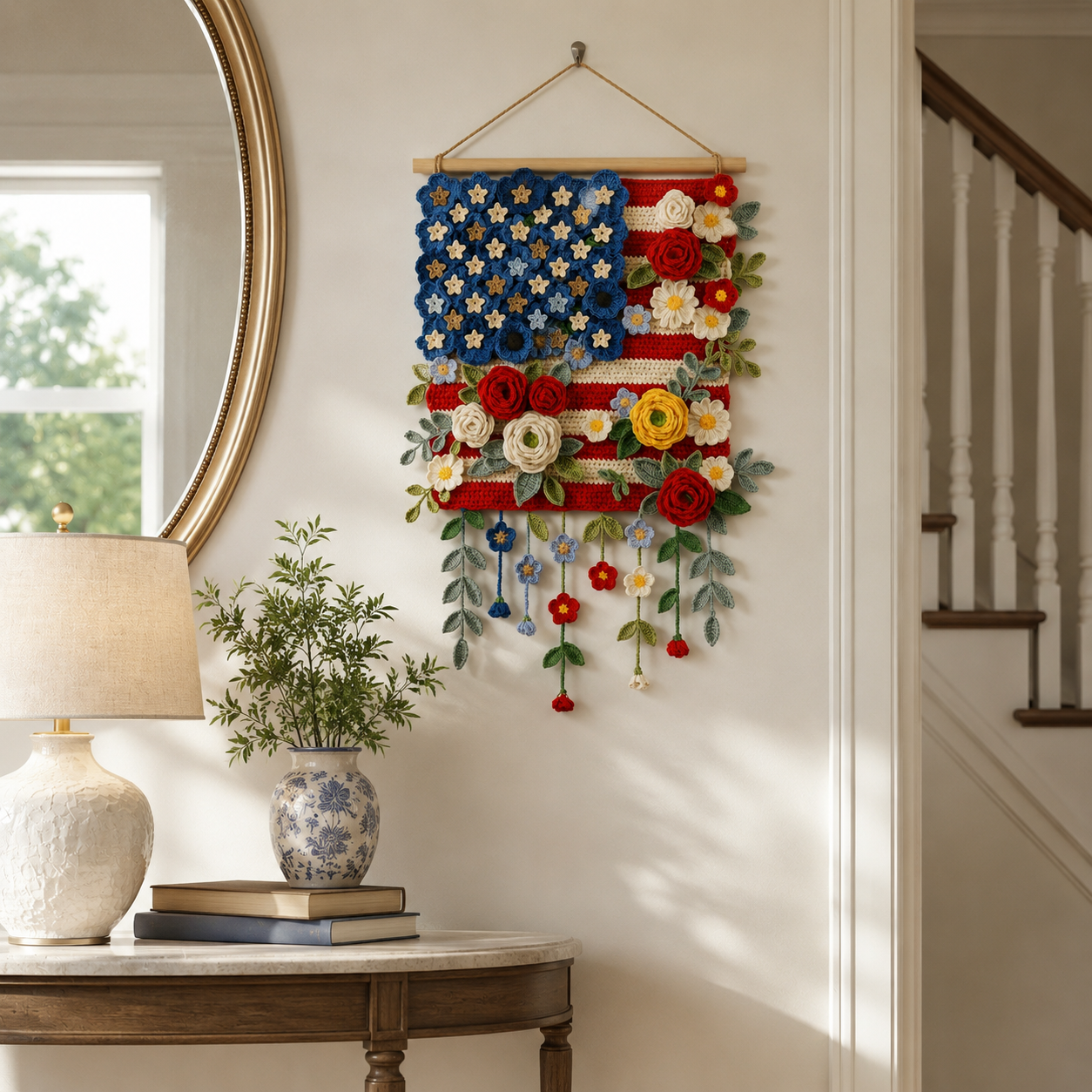 Patriotic Floral Crochet Wall Hanging