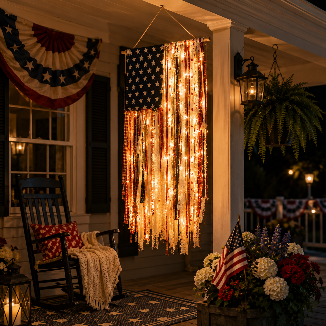 Lighted Vintage Americana Fabric Flag
