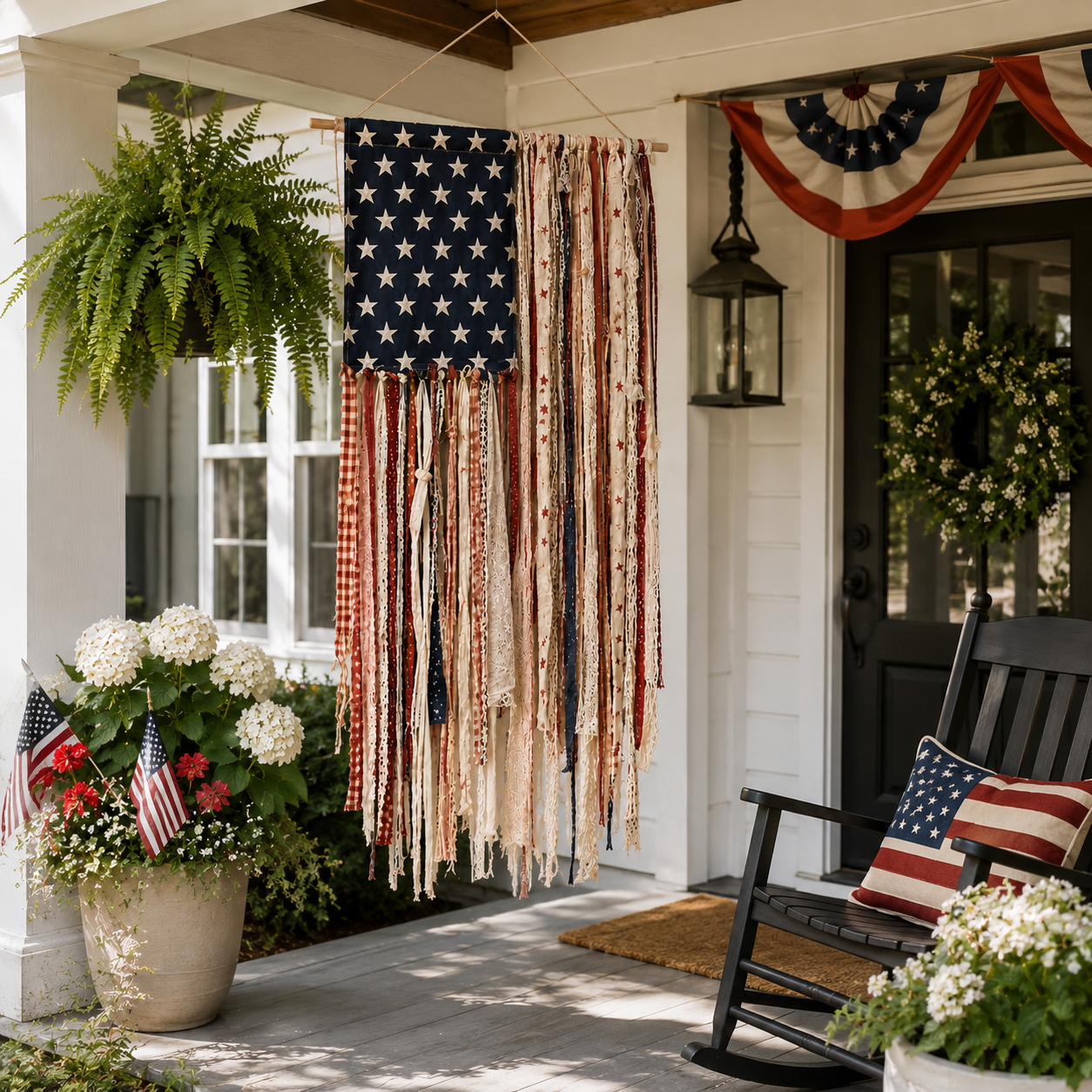 Lighted Vintage Americana Fabric Flag