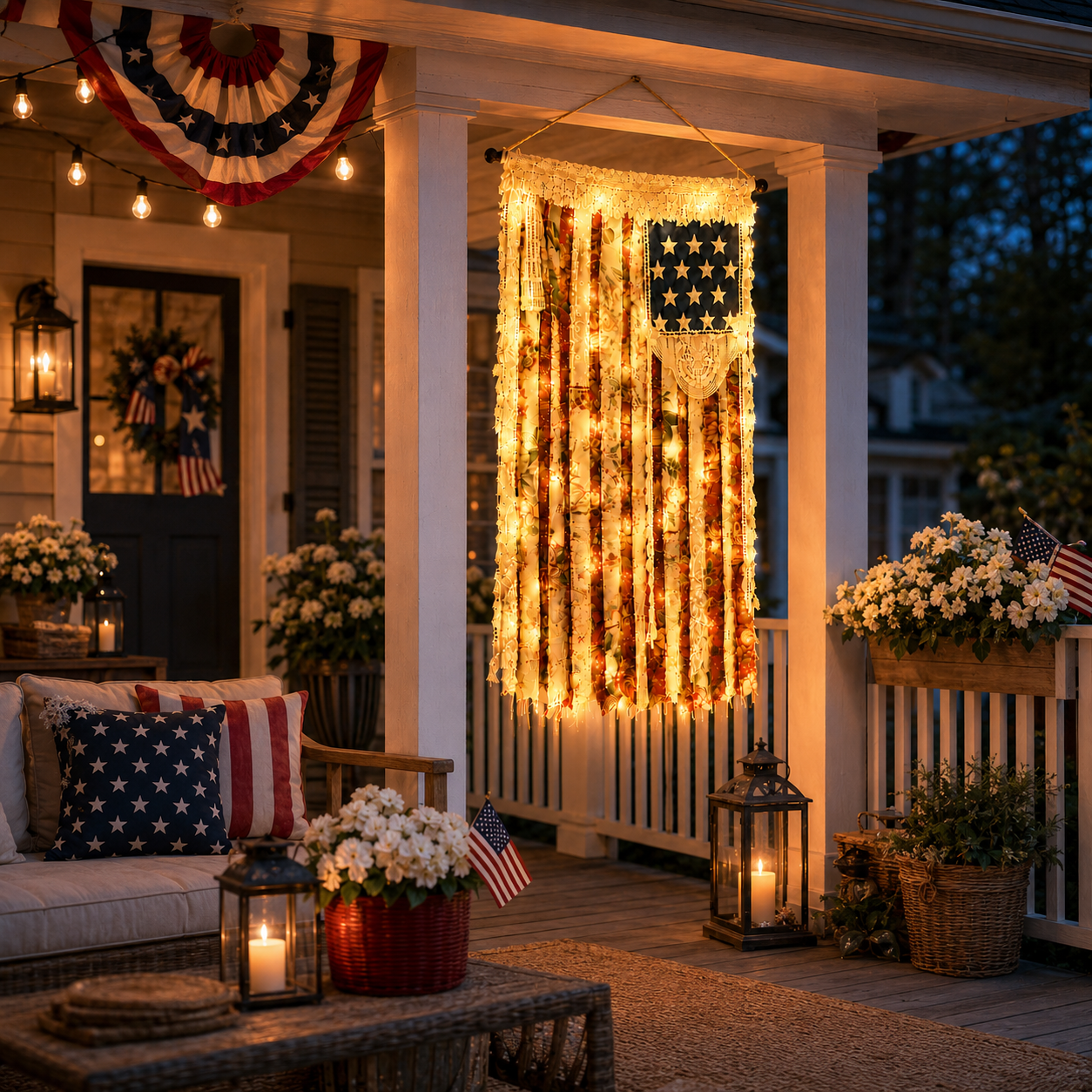 Lighted Rustic Crochet Lace American Flag