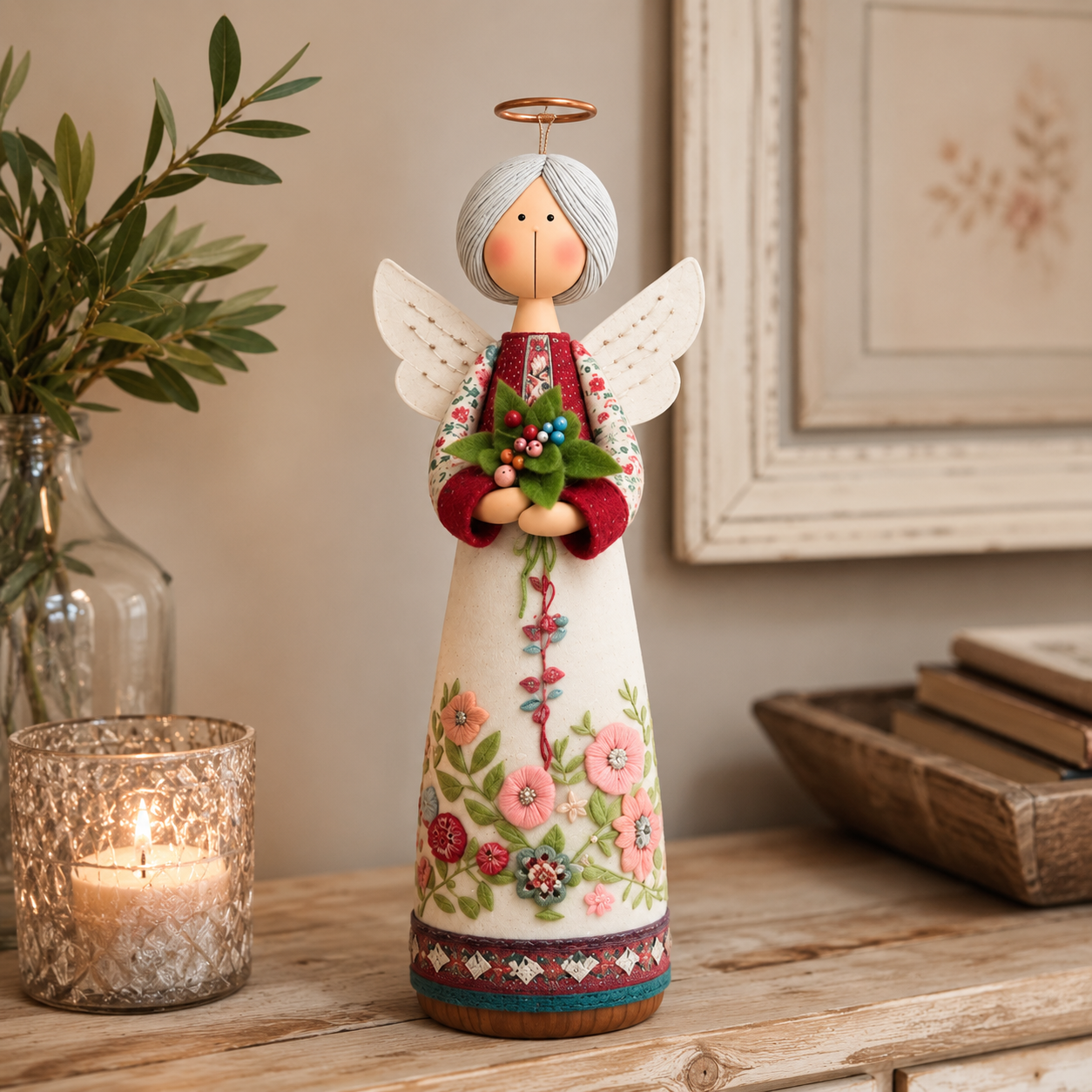 Vintage Floral Angel Figurine