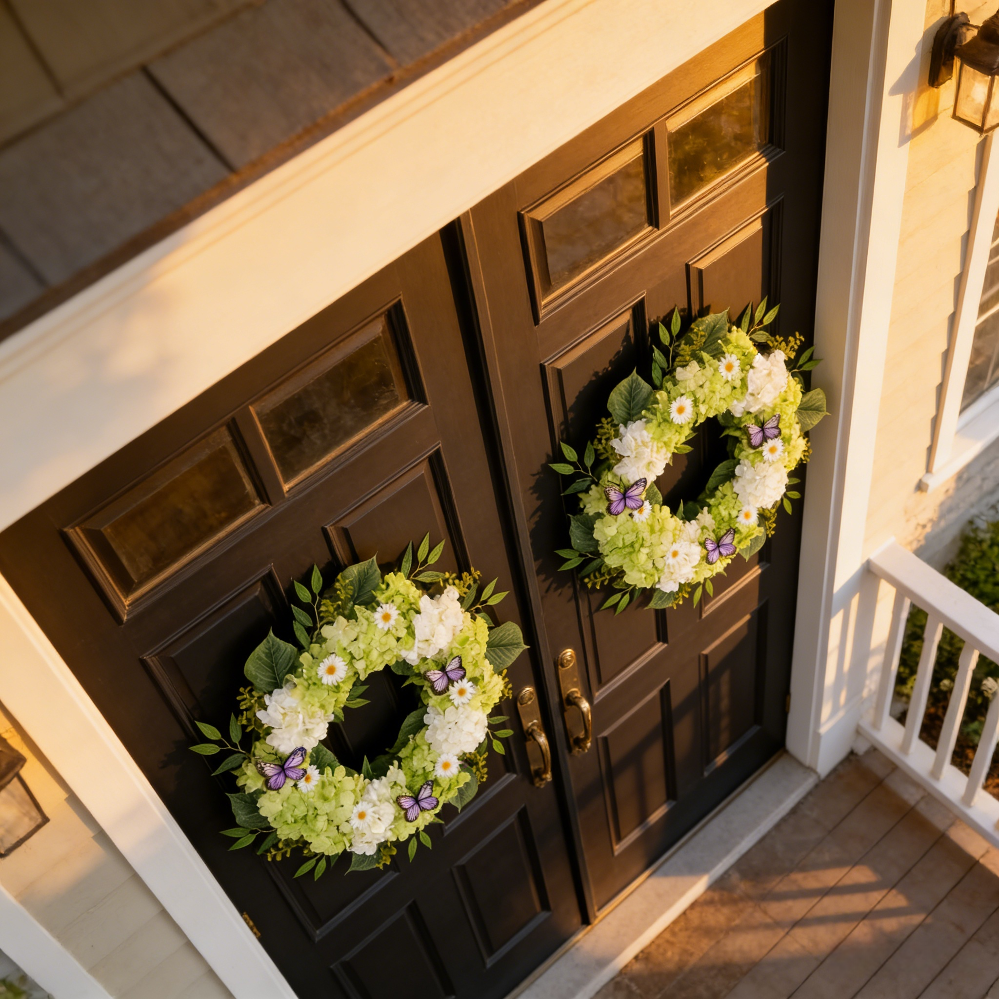 Silk Green White Hydrangeas Floral Wreath