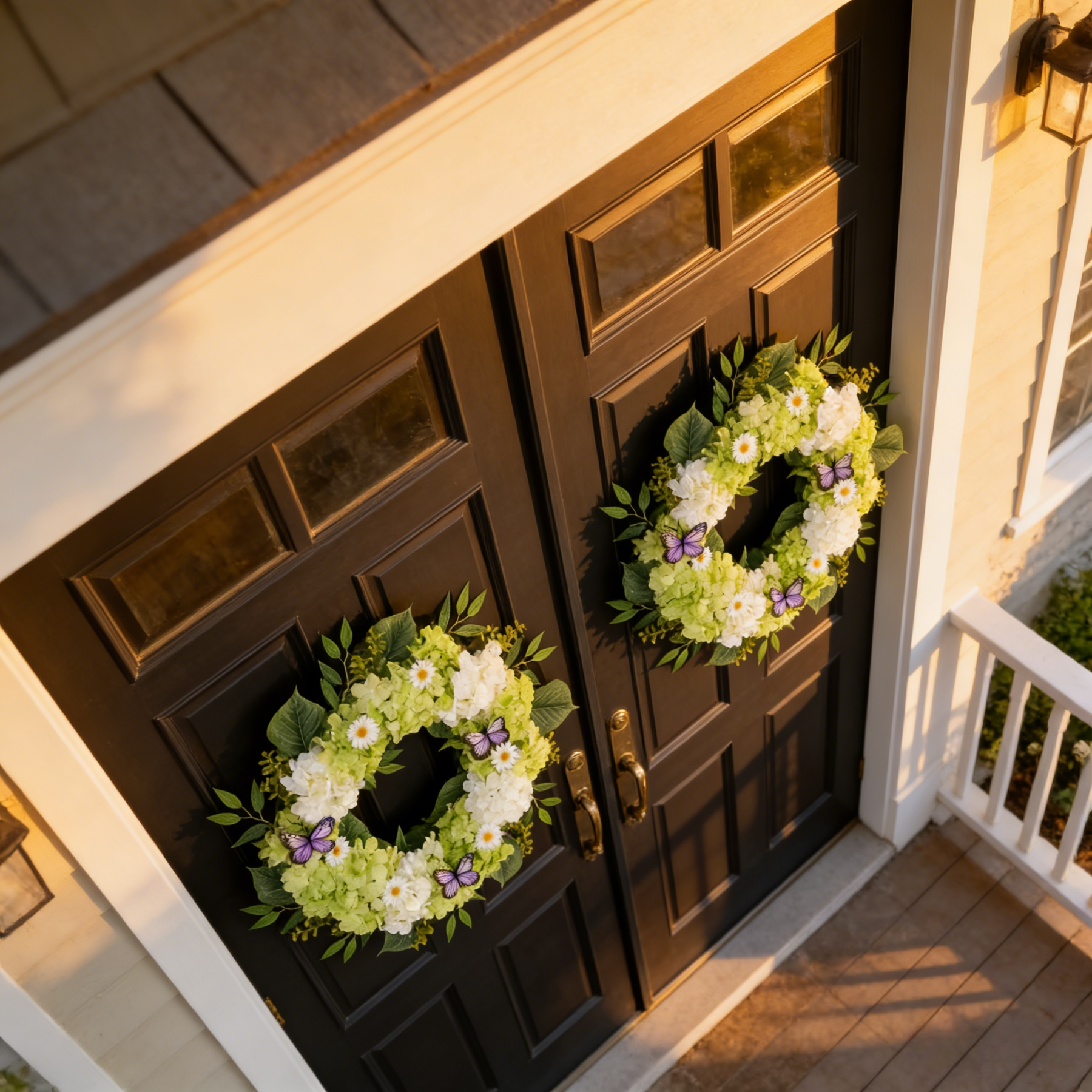Silk Green White Hydrangeas Floral Wreath