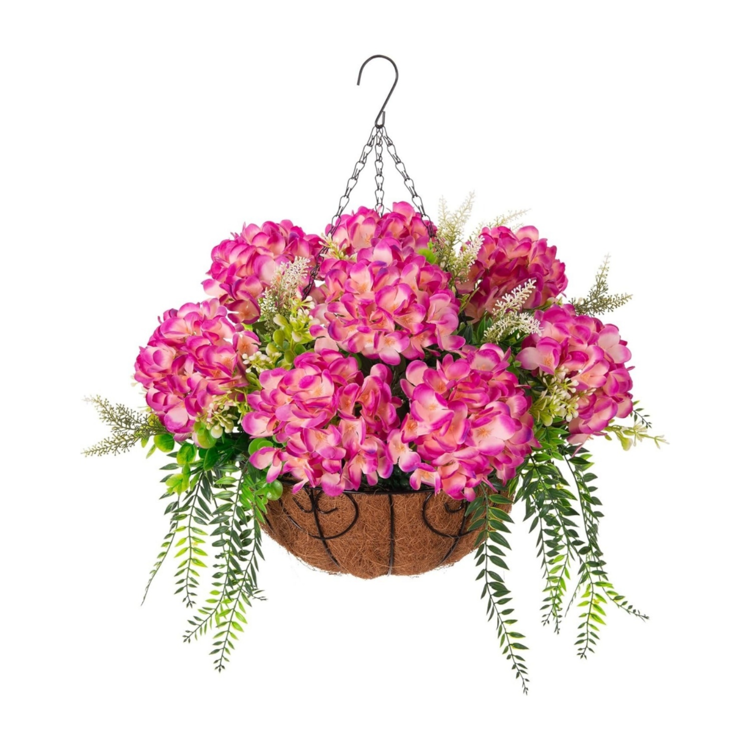 Hanging Fake Silk Hydrangea Flowers with Basket