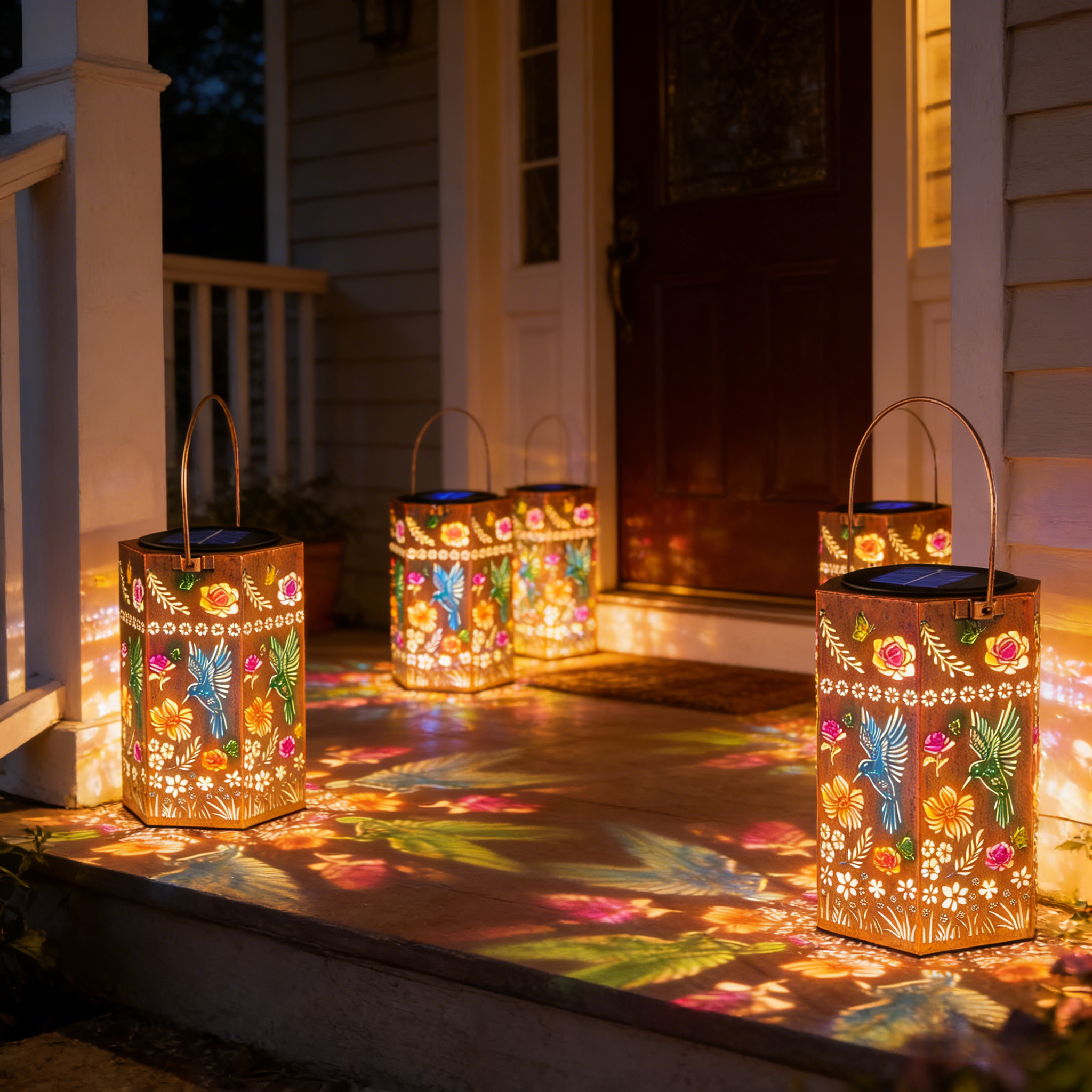 Hummingbird Floral Solar Lantern