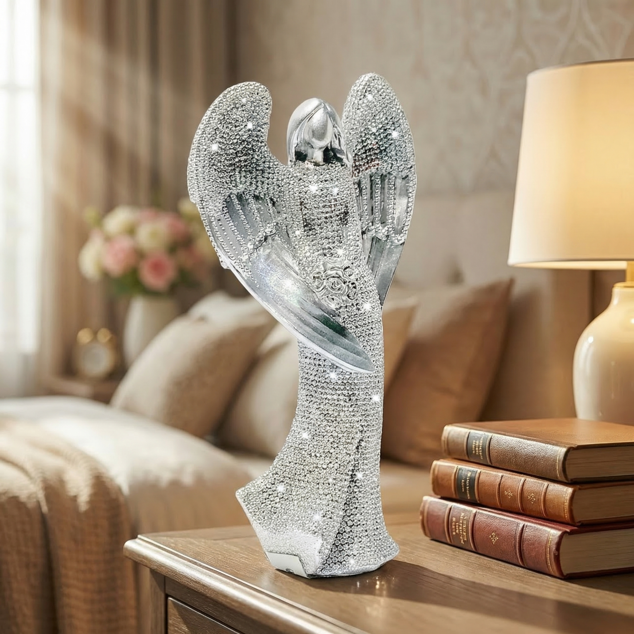 Elegant Angel Holding Rose Figurine