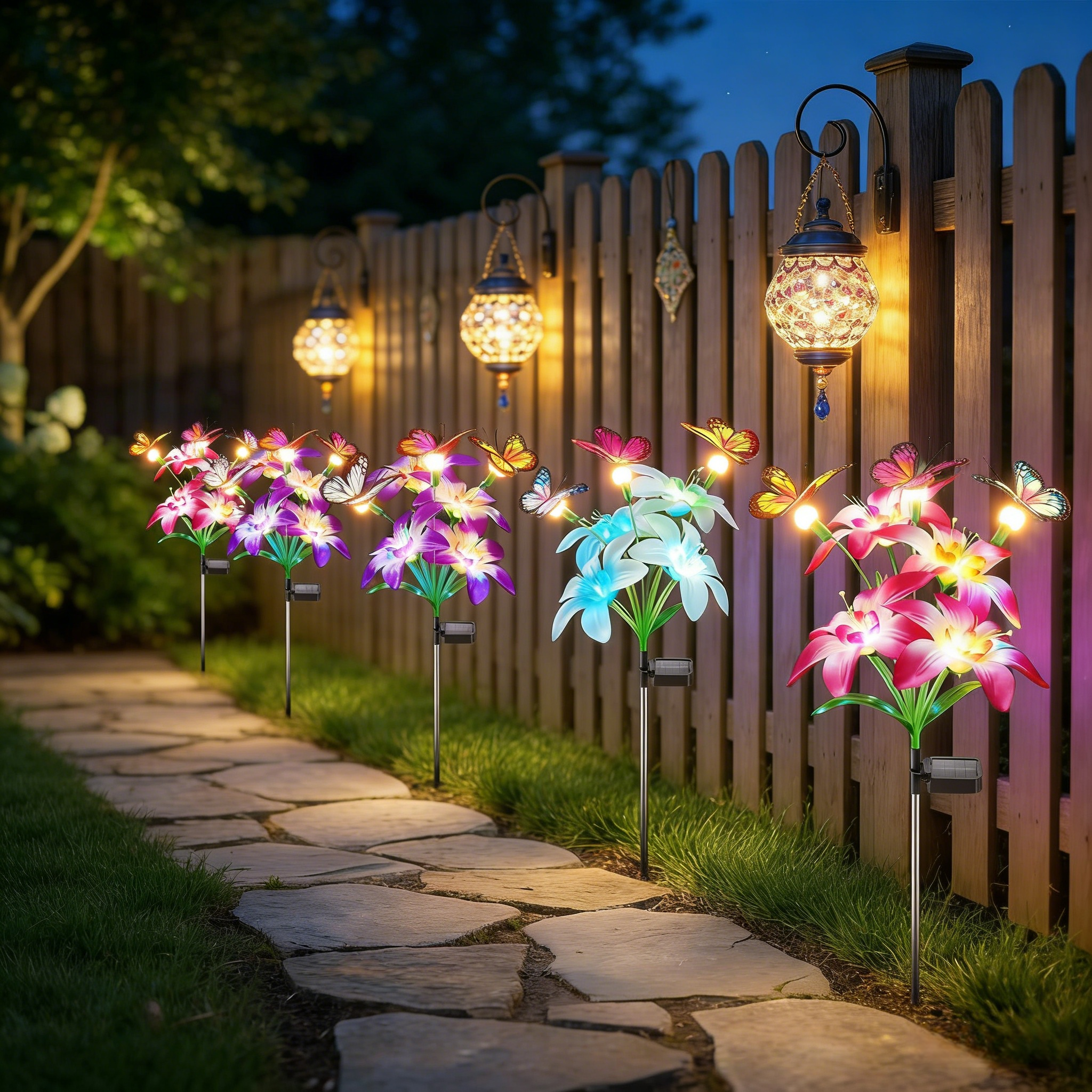 Solar Lights Color Changing Lilies and Butterflies