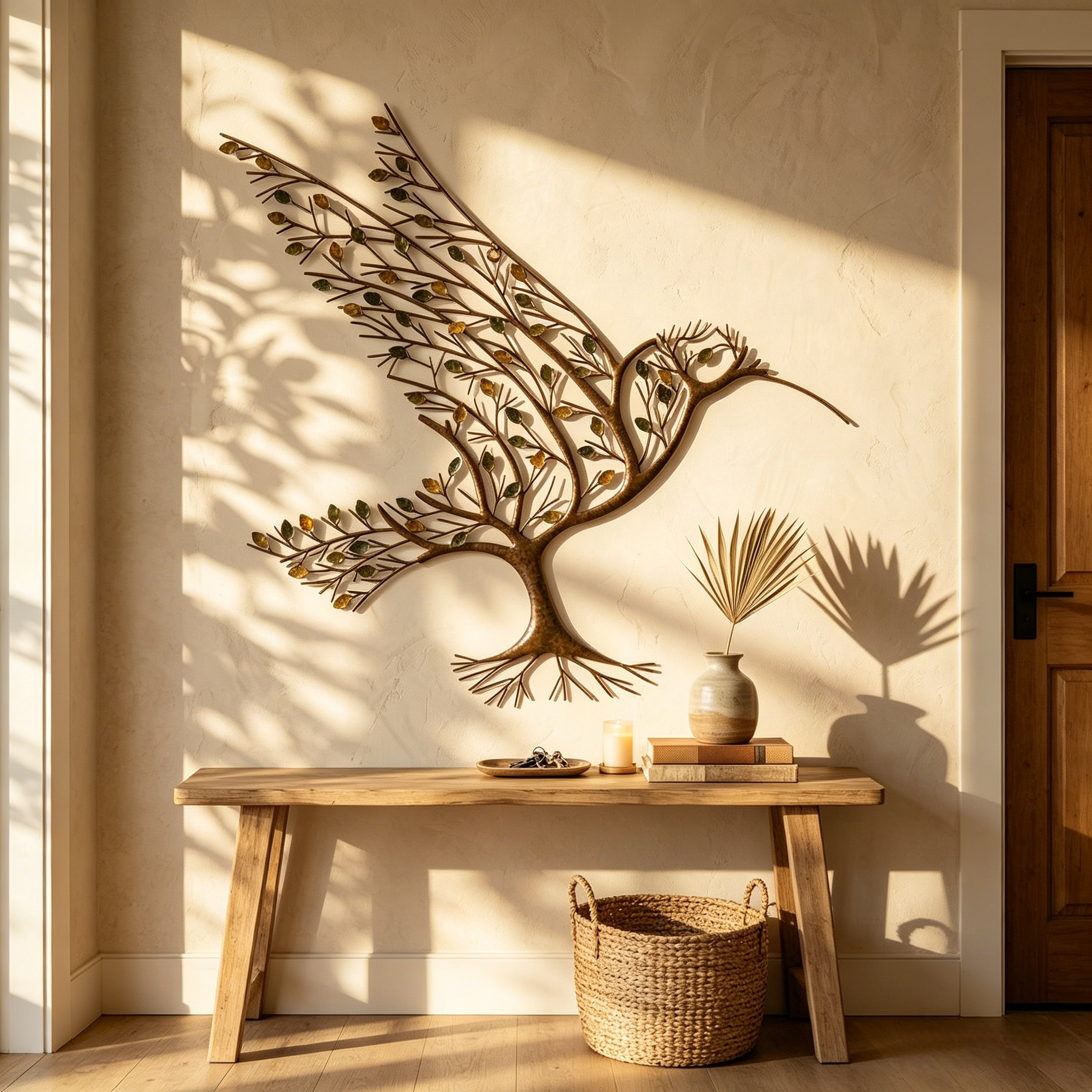 Metal Hummingbird & Branch Wall Art