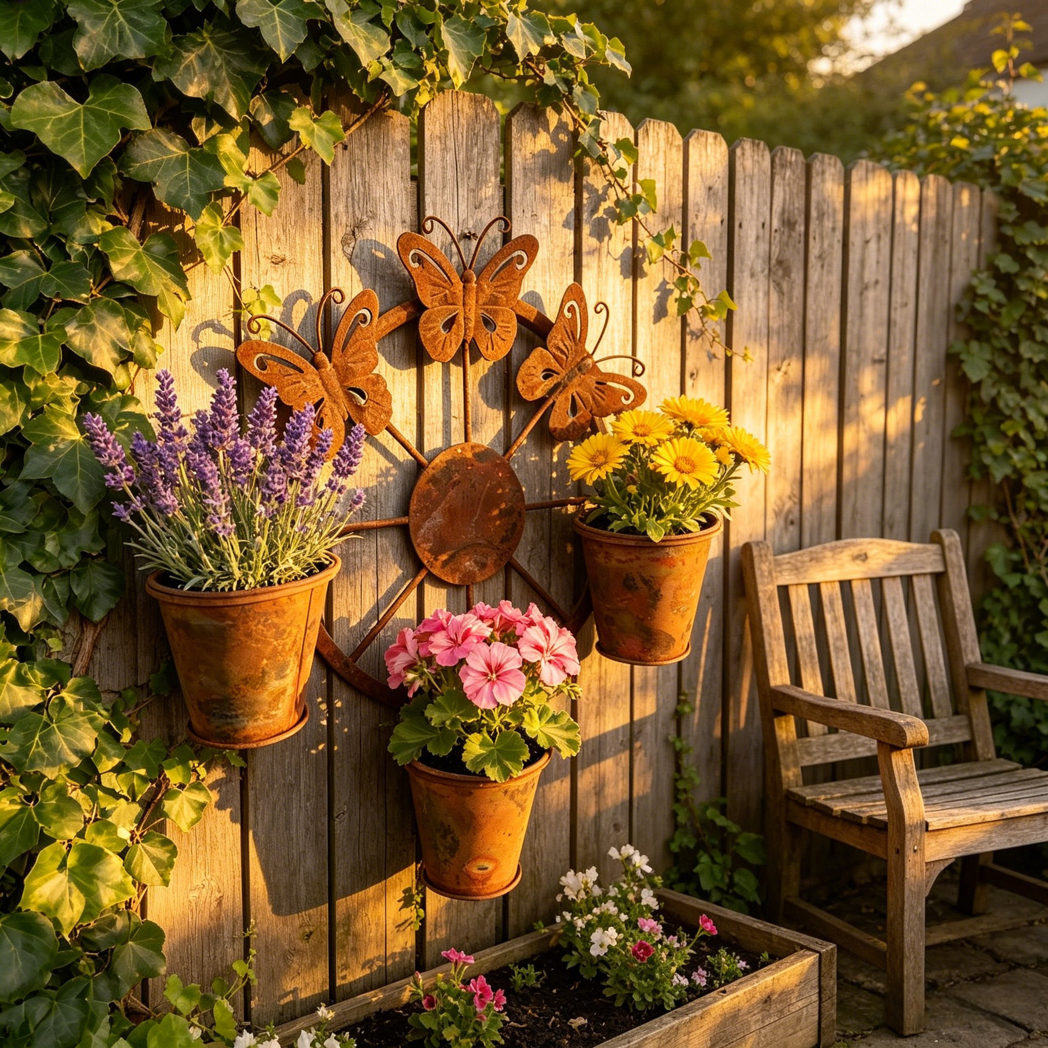 Vintage Distressed Metal Butterfly Wagon Wheel Wall Planter