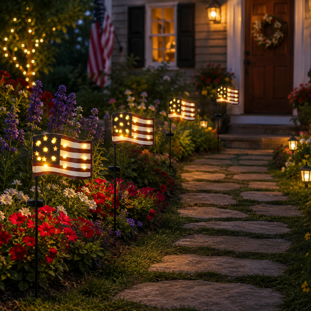 Solar Patriotic Star Garden Stake Light